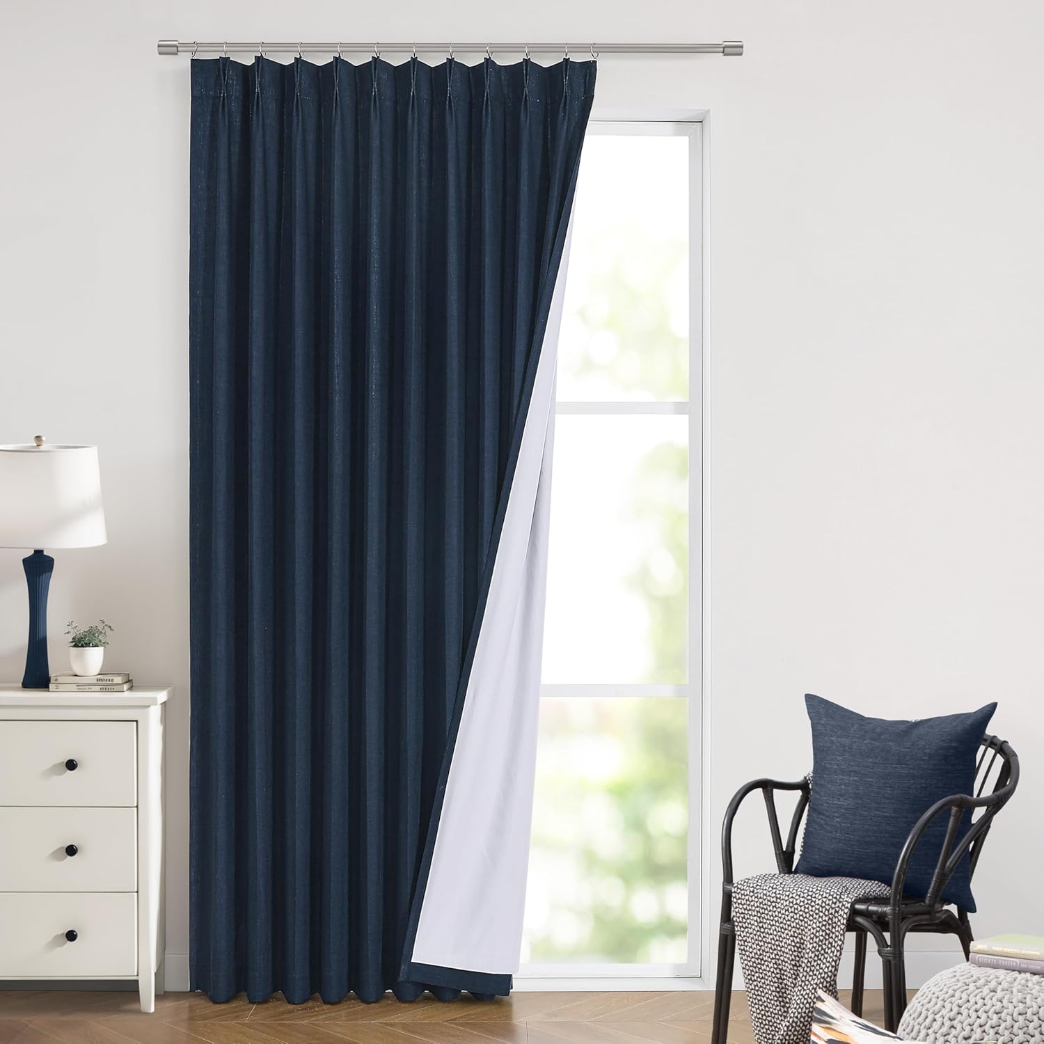Vision Home Natural Pinch Pleated Full Blackout Curtains Linen Blended Room Darkening Window Curtains 90 inch for Living Room Bedroom Thermal Insulated Pinch Pleat Drapes with Hooks 2 Panel 40"Wx90"L