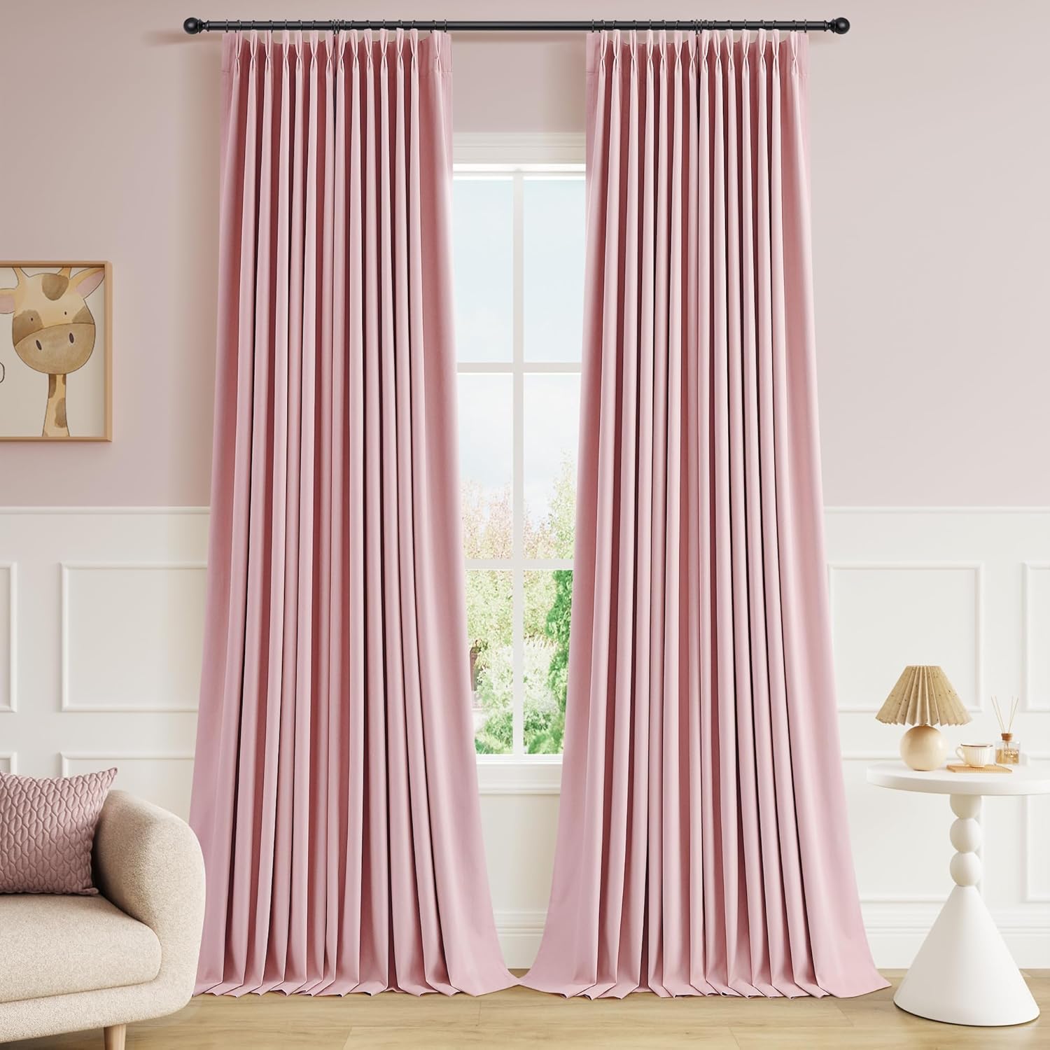 Pinch Pleated 100% Blackout Linen Curtains 96 Inches Long for Bedroom Living Room Memory Trained Pinch Pleat Linen Curtains Rustic Farmhouse Thermal Insulated Natural Cream Pleated Drapes 8ft 40x96