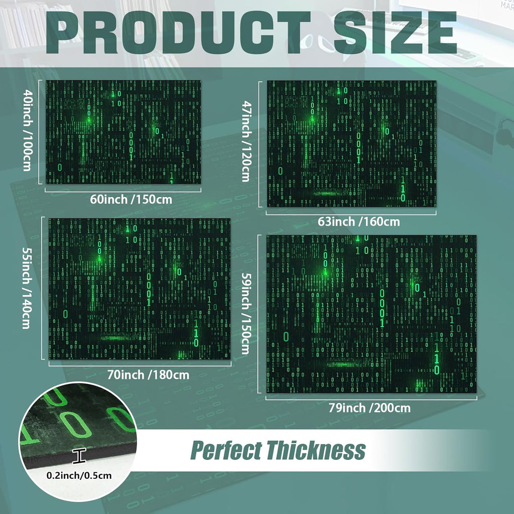 Washable Game Area Rug, Binary Code Design Gaming Programmer Teen Carpet Rug Doormat, Non-Slip Low-Pile Floor Carpet for Computer Bedroom Indoor Front Entrance Living Room Office (79" x 59")