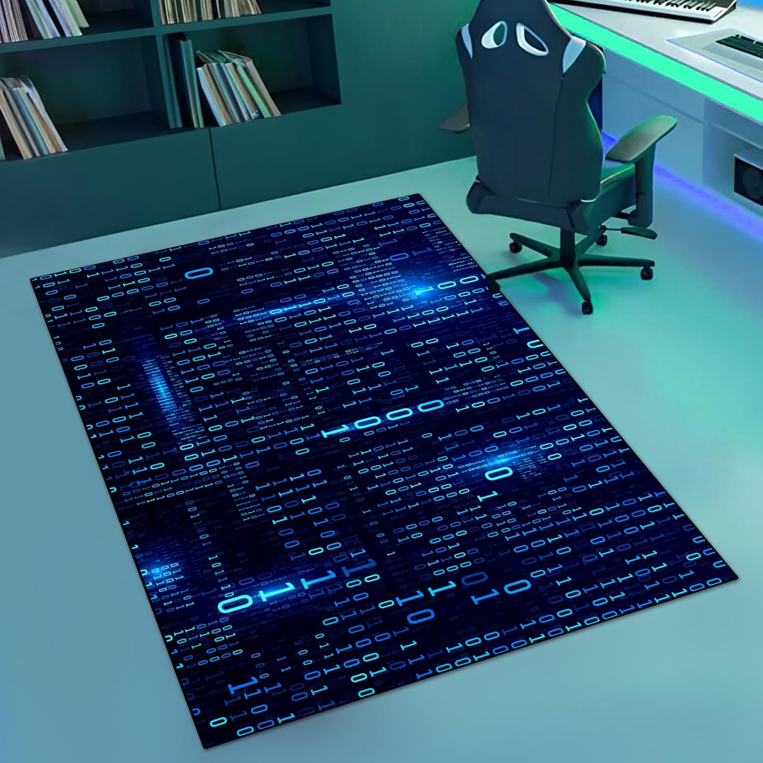 Washable Game Area Rug, Binary Code Design Gaming Programmer Teen Carpet Rug Doormat, Non-Slip Low-Pile Floor Carpet for Computer Bedroom Indoor Front Entrance Living Room Office (79" x 59")