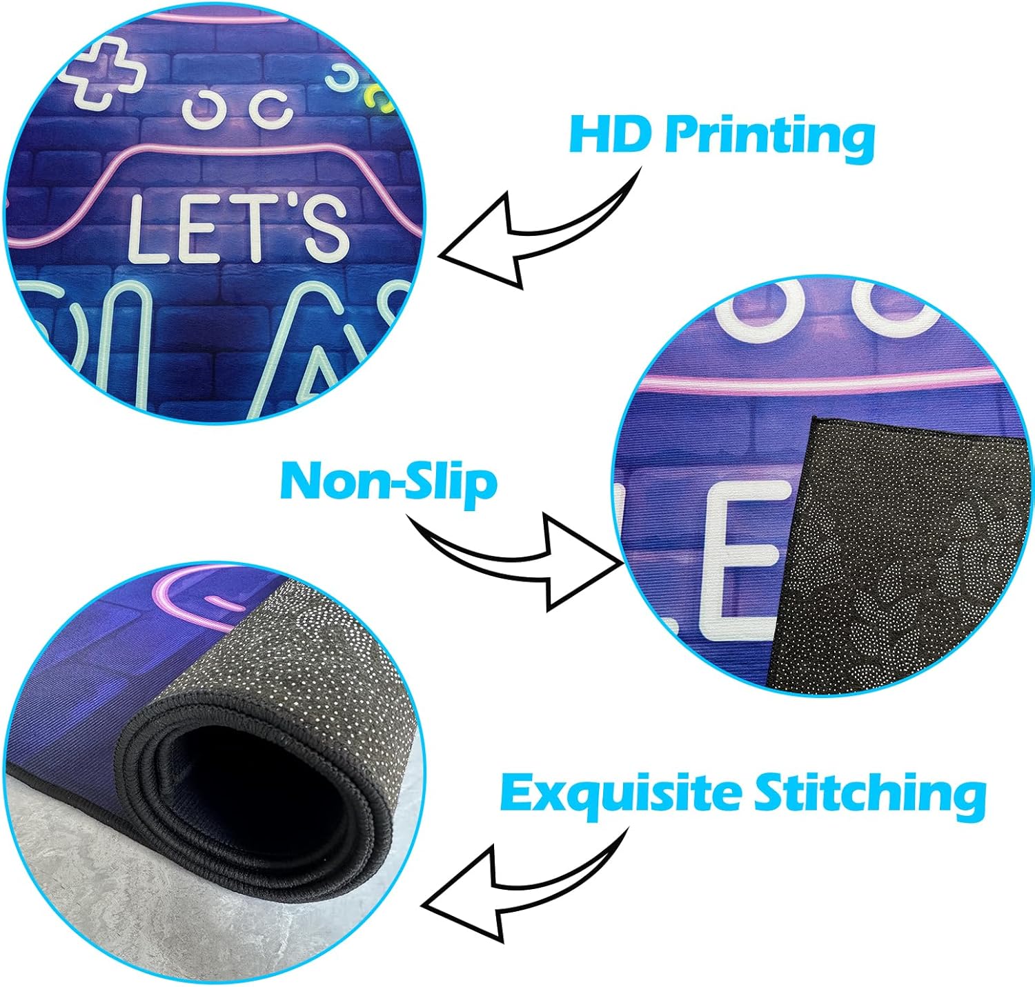 Gamer Rug for Game Room 5'x7' Non-Slip 3D Cool Printed Gaming Rugs for Bedroom and Living Room Decor