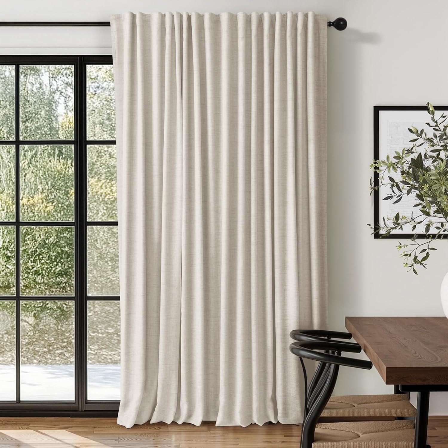 100% Blackout Shield Linen Blackout Curtains for Bedroom 96 Inches Long, Back Tab/Rod Pocket Living Room Drapes, Thermal Insulated Blackout Curtains 2 Panels Set, 50" W x 96" L,Cream