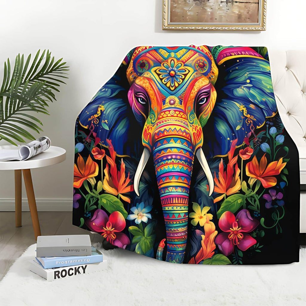 Elephant Throw Blanket, Elephant Birthday Gifts for Women and Men, Lightweight Wild Life Fleece Home Decor, Washable, No-Pilling, 60x80 Inches