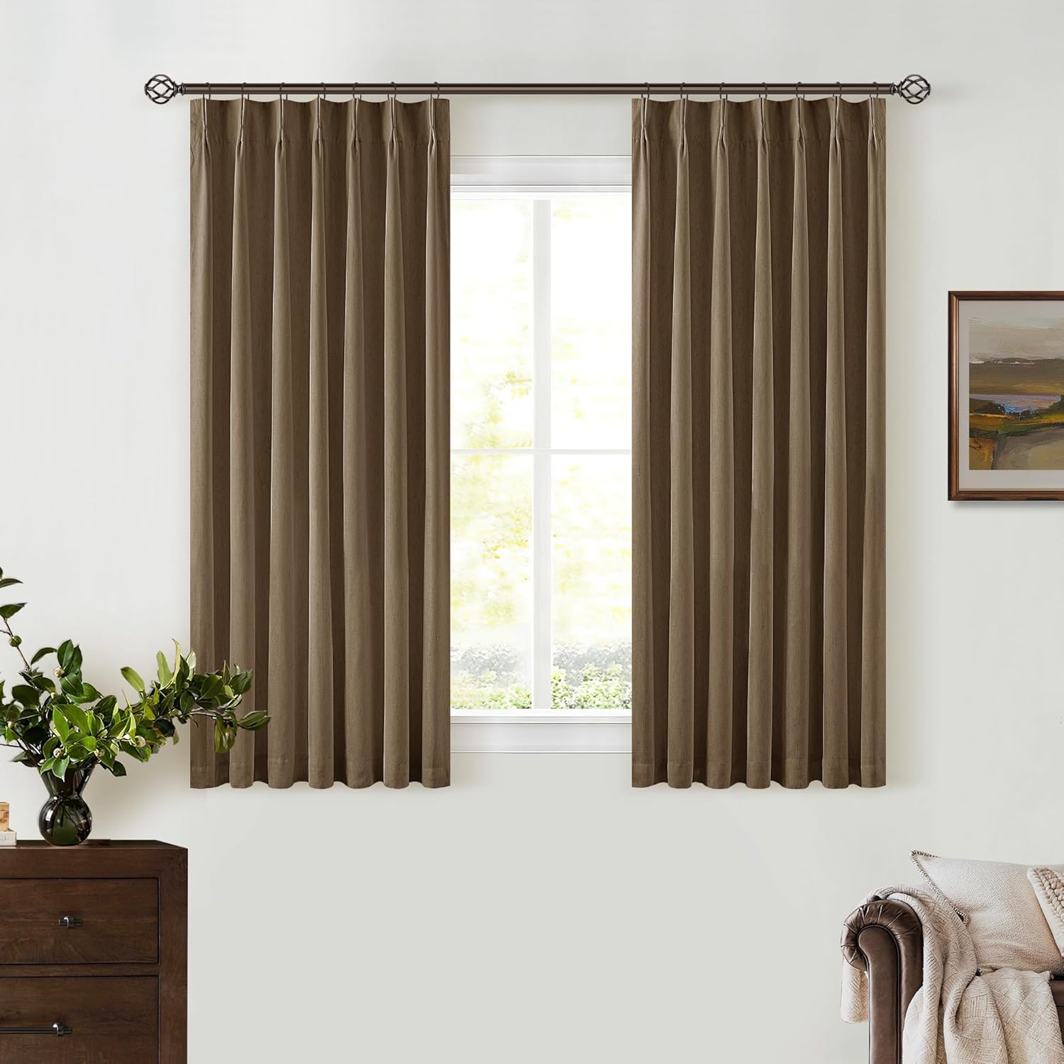 102 Inches Long Pinch Pleated Linen Blackout Curtains for Bedroom Back Tab Track Memory Trained Shape Farmhouse Light Blocking Curtains 102 Inch Length for Living Dining Room Darkening Drapes Cream