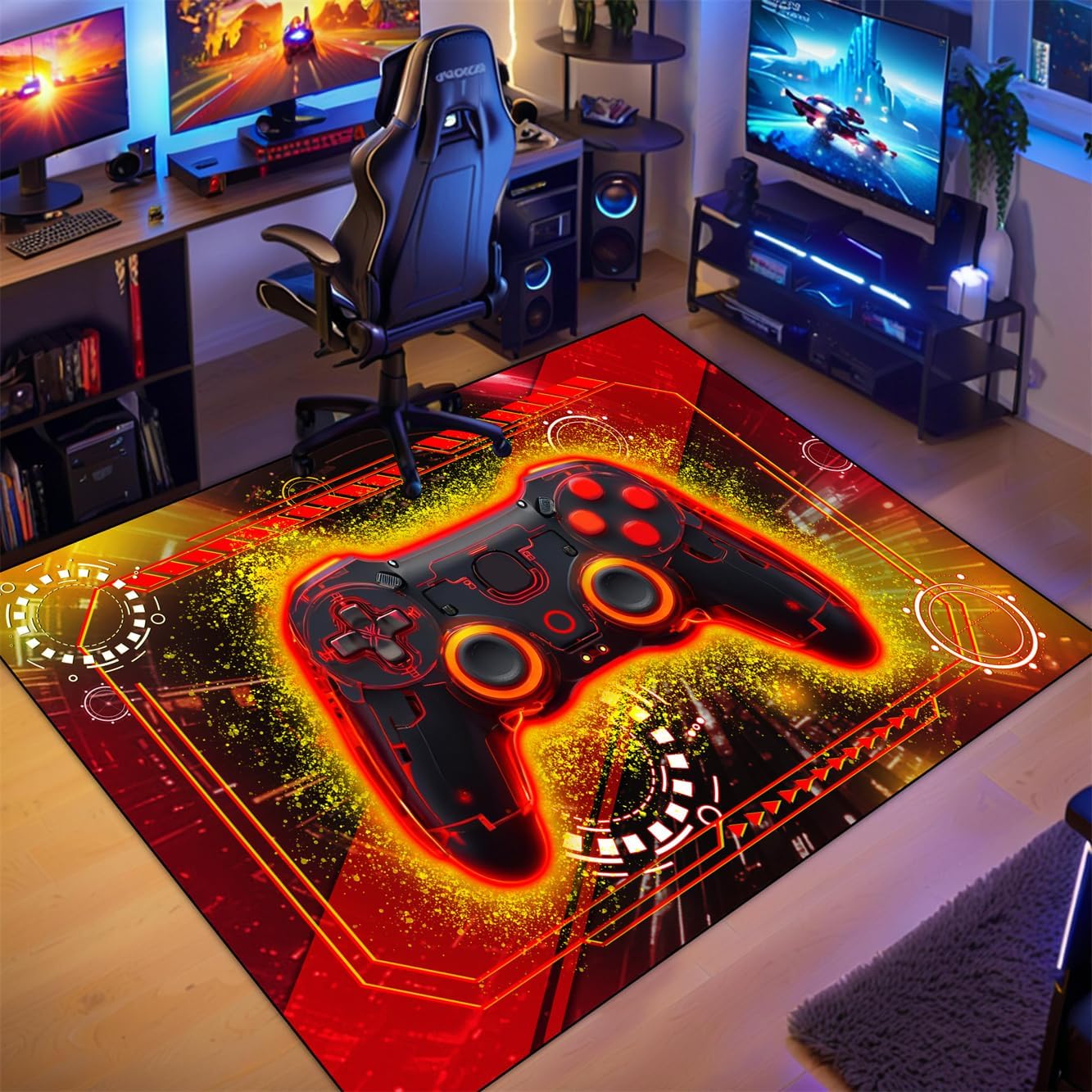 Gaming Area Rug for Boys Bedroom - Purple Gaming Carpet Rug for Kids Boys Room Video Games Carpet Gamepad Themed Rugs Kids Room Decor, 80 x 58 Inches