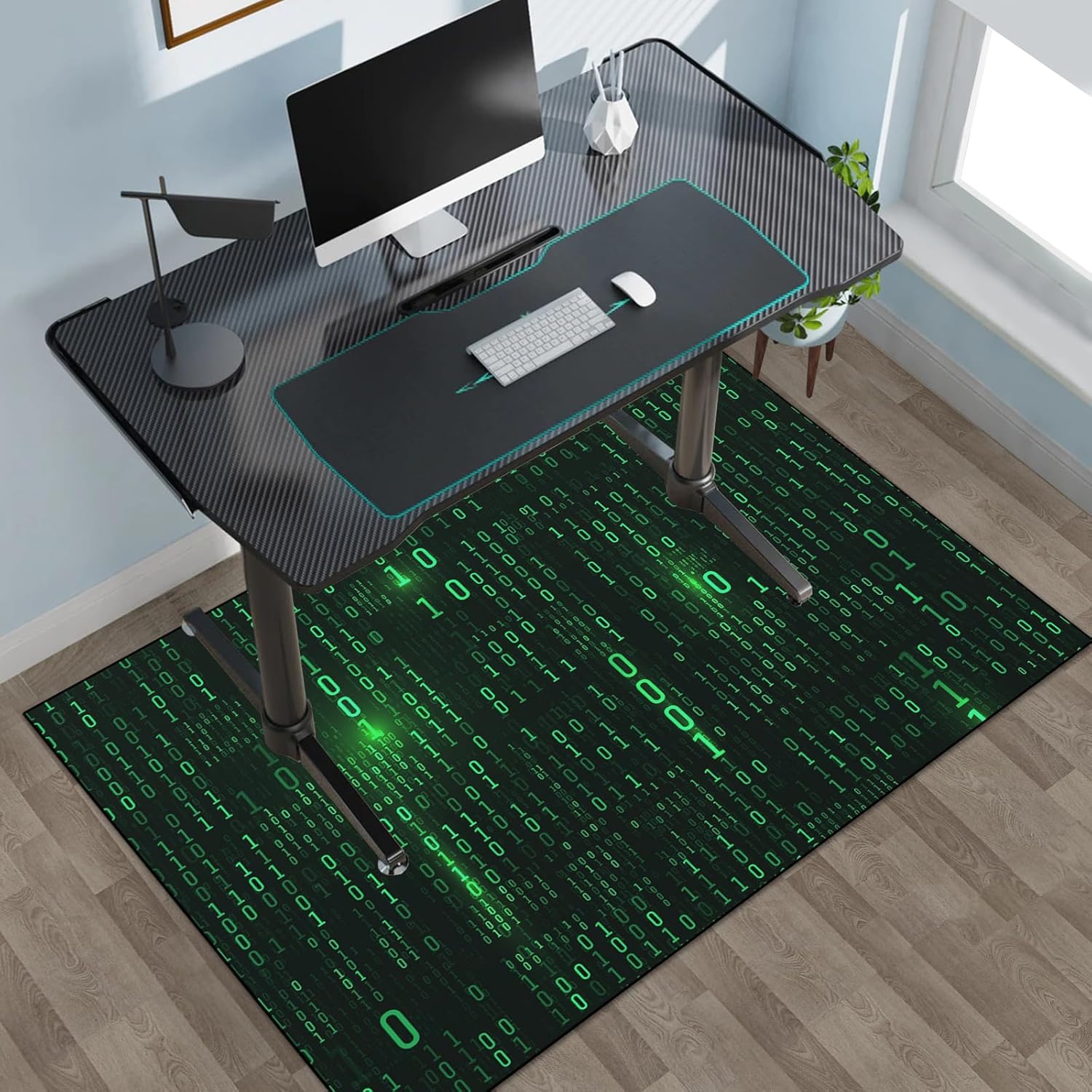 Washable Game Area Rug, Binary Code Design Gaming Programmer Teen Carpet Rug Doormat, Non-Slip Low-Pile Floor Carpet for Computer Bedroom Indoor Front Entrance Living Room Office (79" x 59")
