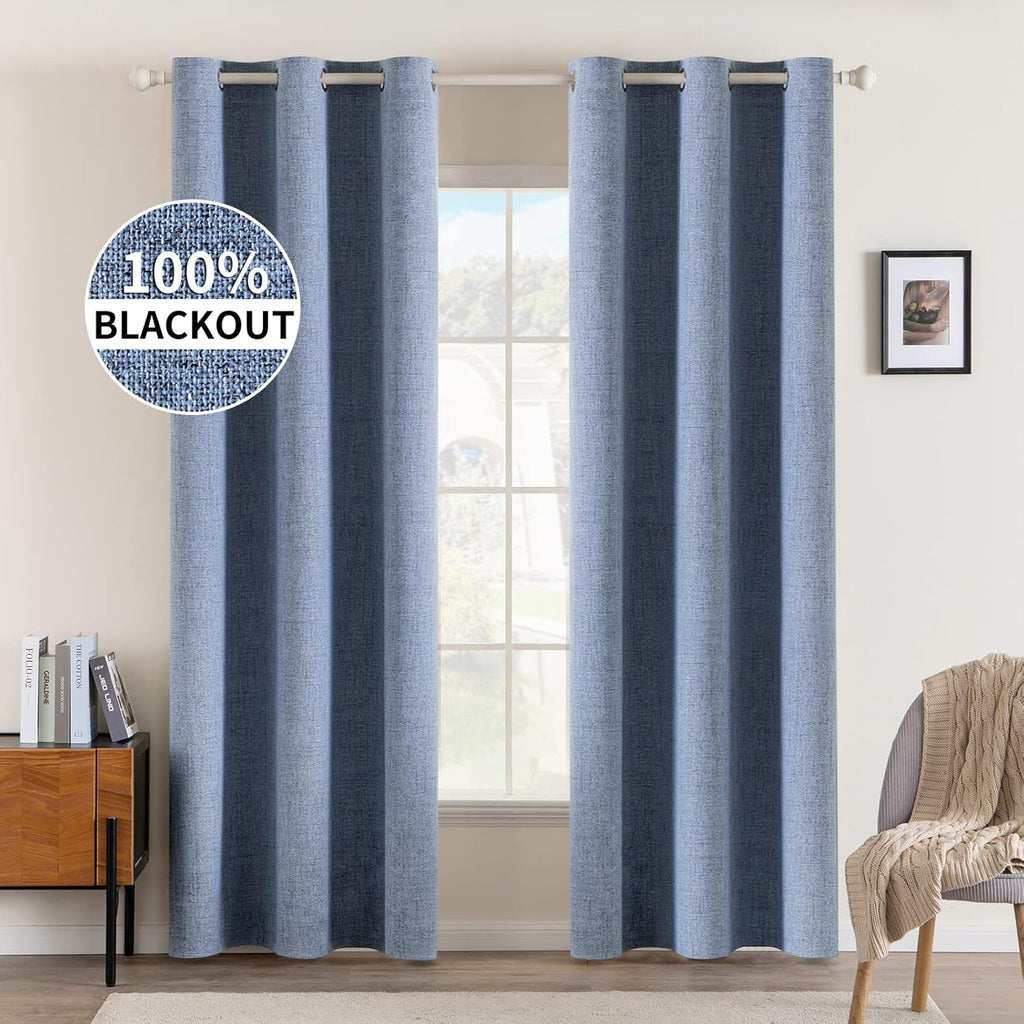 MIULEE 100% Blackout Linen Textured Curtains for Bedroom Solid Thermal Insulated Copper Brown Grommet Room Darkening Curtains & Drapes Luxury Decor for Living Room Nursery 52 x 84 Inch (2 Panels)