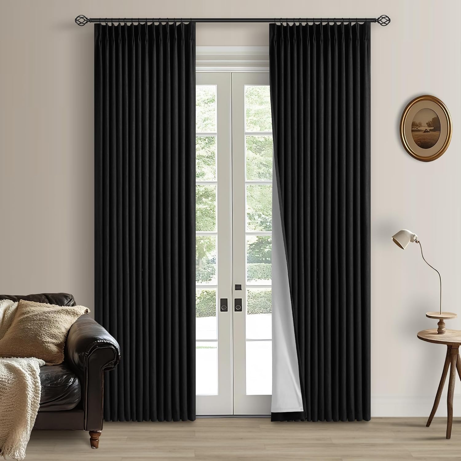 102 Inches Long Pinch Pleated Linen Blackout Curtains for Bedroom Back Tab Track Memory Trained Shape Farmhouse Light Blocking Curtains 102 Inch Length for Living Dining Room Darkening Drapes Cream