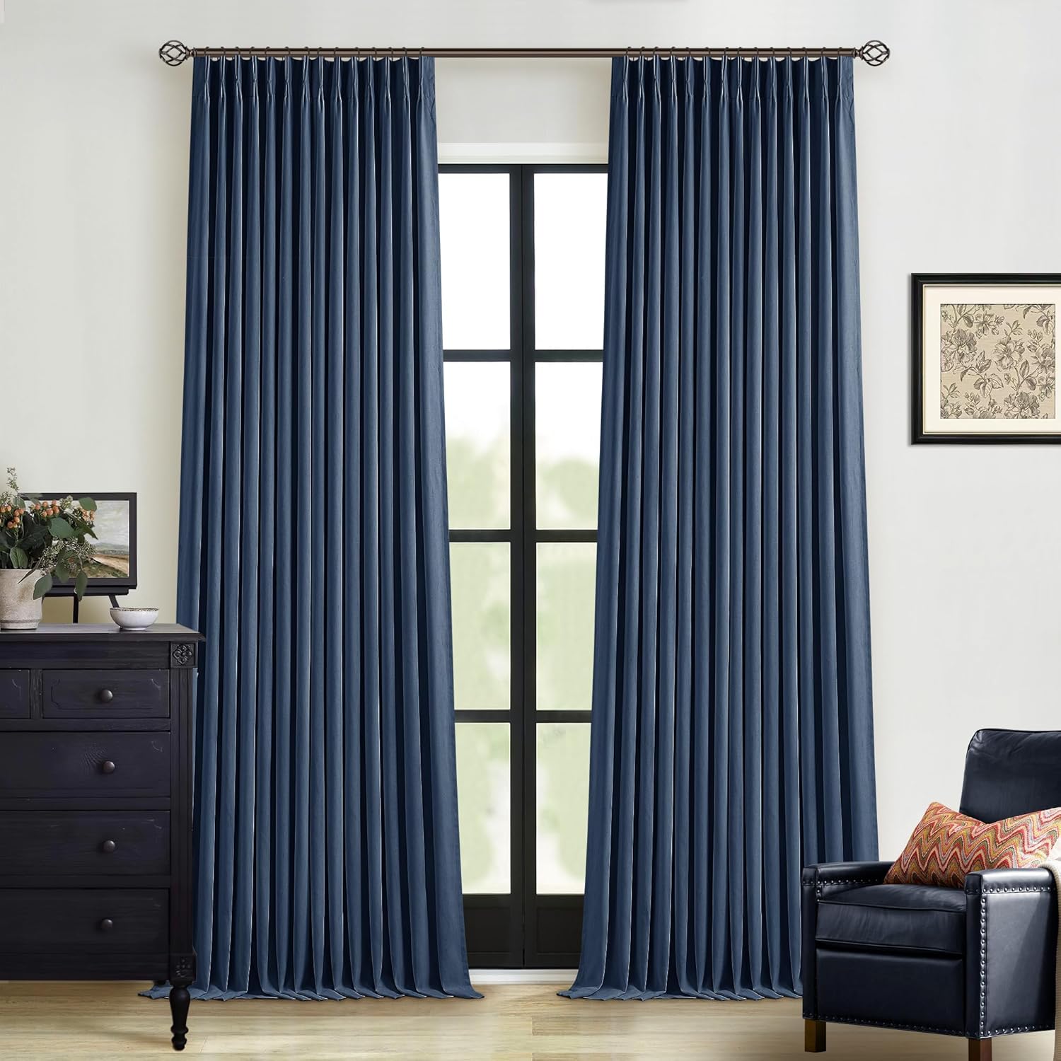 102 Inches Long Pinch Pleated Linen Blackout Curtains for Bedroom Back Tab Track Memory Trained Shape Farmhouse Light Blocking Curtains 102 Inch Length for Living Dining Room Darkening Drapes Cream