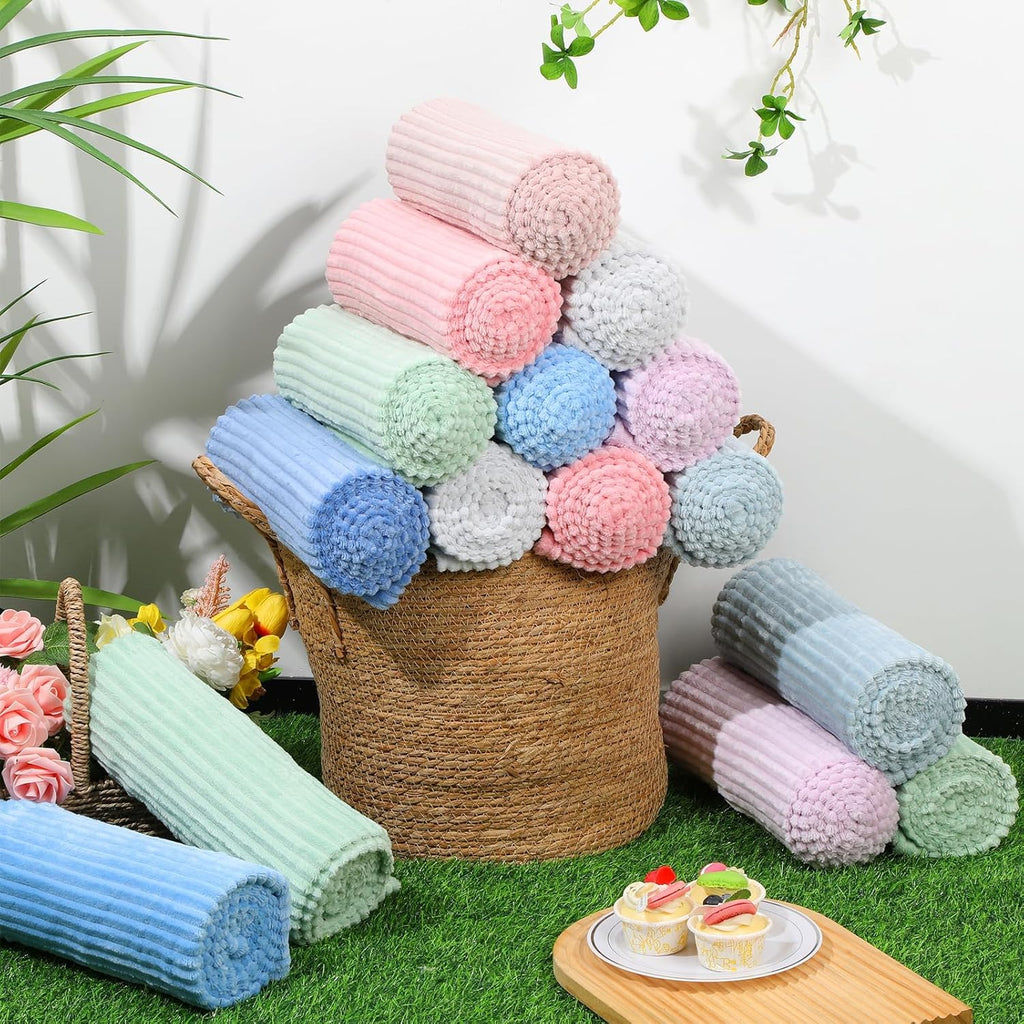8 Pcs Pastel Colors Flannel Throw Blanket Bulk 50 x 60 Inch with Striped Ribbed Throw Blanket Soft Lightweight All Seasons Blankets for Sofa Room Couch Donation Homeless Wedding Gifts