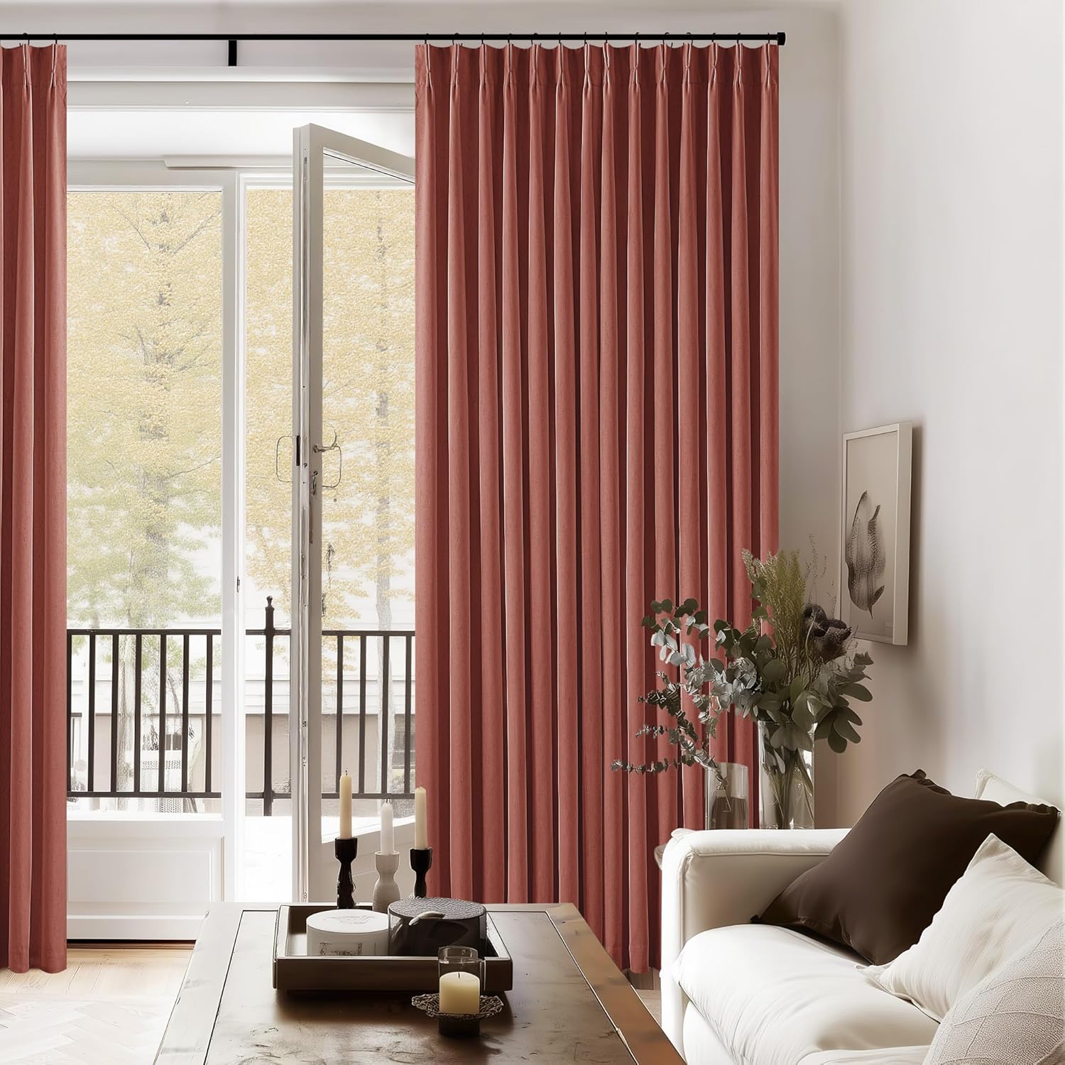 102 Inches Long Pinch Pleated Linen Blackout Curtains for Bedroom Back Tab Track Memory Trained Shape Farmhouse Light Blocking Curtains 102 Inch Length for Living Dining Room Darkening Drapes Cream
