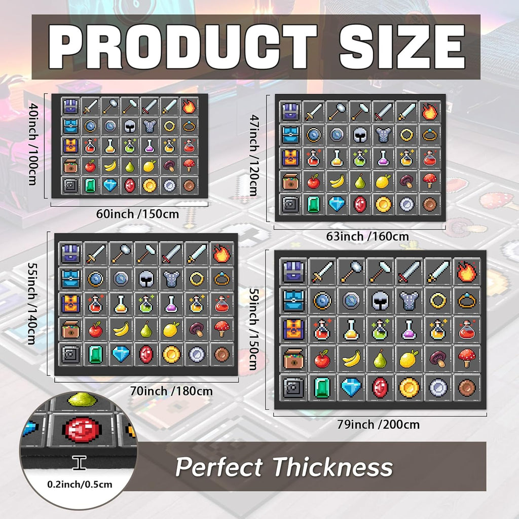 Game Rug Teen Boys Carpet with Pixel Games Element Items Decoration Mat, Weapon Medical Game Rugs for Boy’s Bedroom Living Room Playroom, Non-Slip Children Gaming Area Rugs (Grey, 79" x 59")