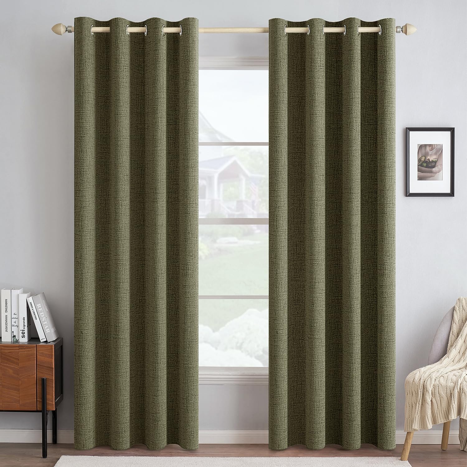 MIULEE 100% Blackout Linen Textured Curtains for Bedroom Solid Thermal Insulated Copper Brown Grommet Room Darkening Curtains & Drapes Luxury Decor for Living Room Nursery 52 x 84 Inch (2 Panels)