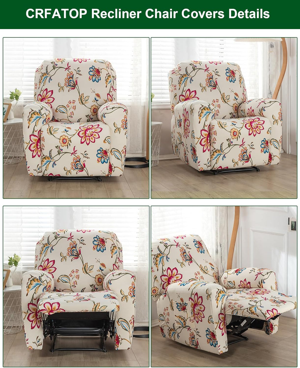 CRFATOP Stretch Recliner Cover 4-Pieces 1 Seat Recliner Chair Slipcovers Printed Fallon Collection Slipcover Recliner Lazy Boy Furniture Protector for Living Room,11