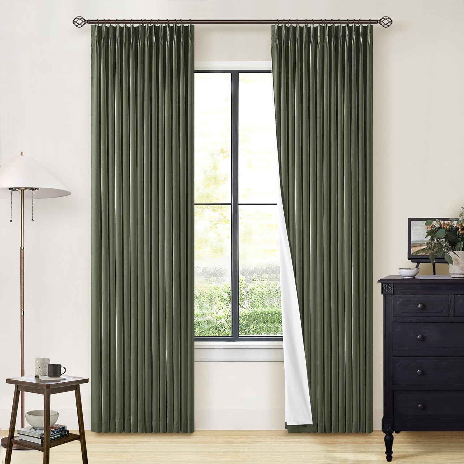 102 Inches Long Pinch Pleated Linen Blackout Curtains for Bedroom Back Tab Track Memory Trained Shape Farmhouse Light Blocking Curtains 102 Inch Length for Living Dining Room Darkening Drapes Cream
