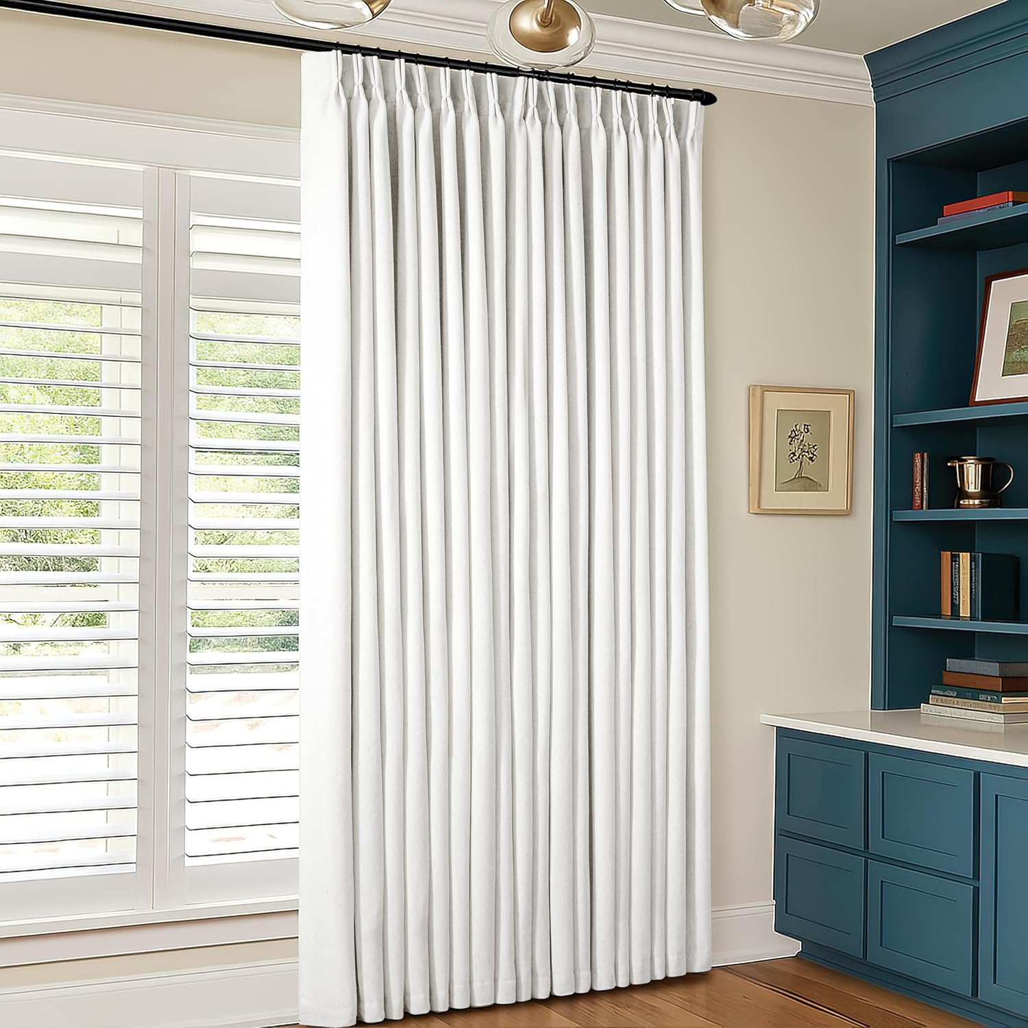 102 Inches Long Pinch Pleated Linen Blackout Curtains for Bedroom Back Tab Track Memory Trained Shape Farmhouse Light Blocking Curtains 102 Inch Length for Living Dining Room Darkening Drapes Cream