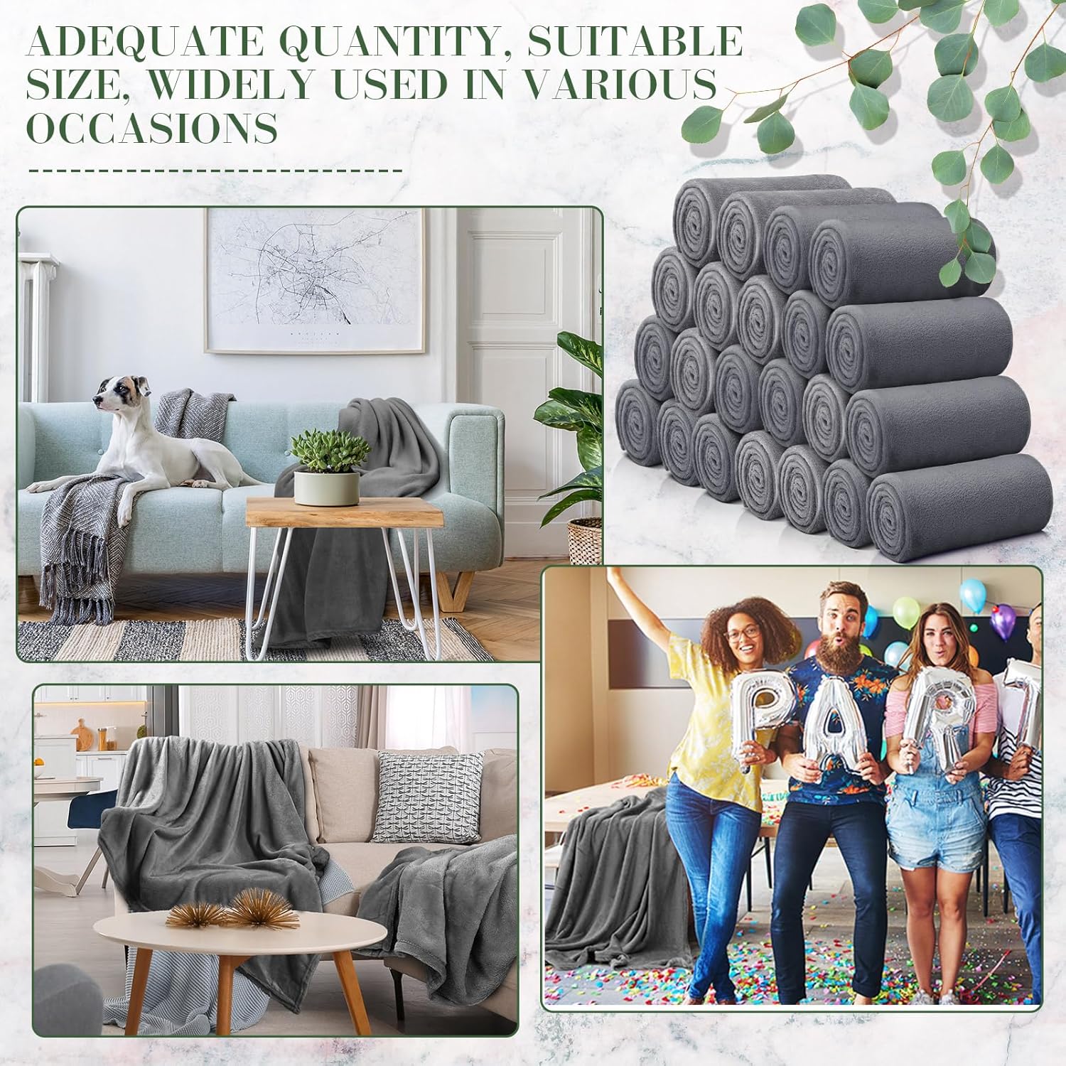 Buryeah 30 Pieces Fleece Blankets Bulk 50 x 60 Inch Soft Flannel Throw Blankets Lightweight Warm Plus for Wedding Couch Bed Home Sofa Office Gifts(Dark Grey)