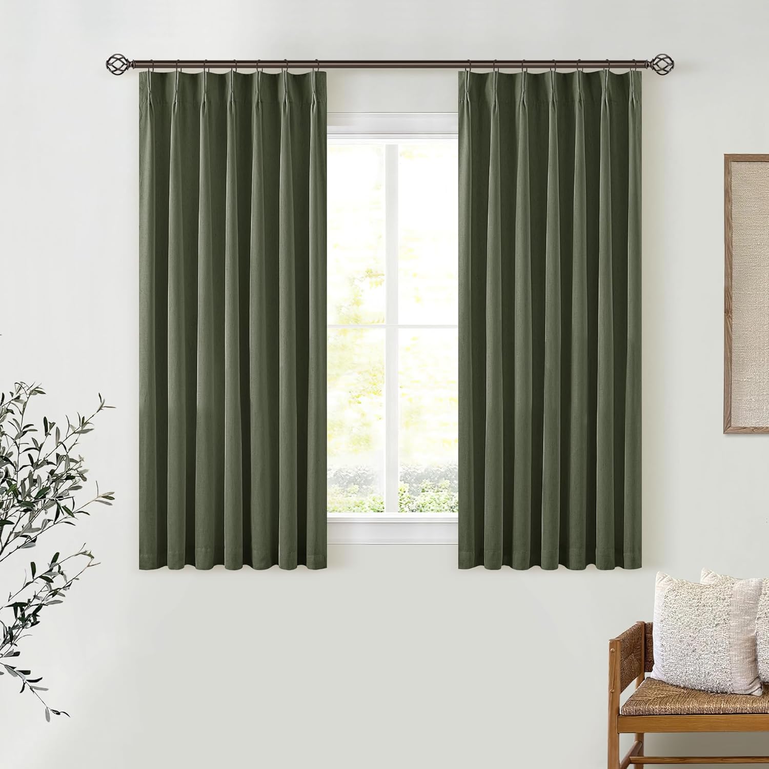 102 Inches Long Pinch Pleated Linen Blackout Curtains for Bedroom Back Tab Track Memory Trained Shape Farmhouse Light Blocking Curtains 102 Inch Length for Living Dining Room Darkening Drapes Cream