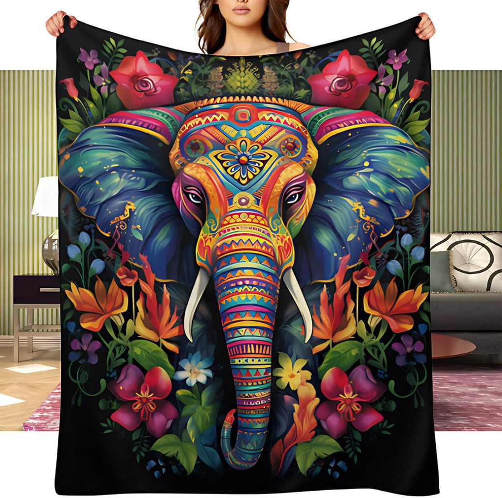 Elephant Throw Blanket, Elephant Birthday Gifts for Women and Men, Lightweight Wild Life Fleece Home Decor, Washable, No-Pilling, 60x80 Inches