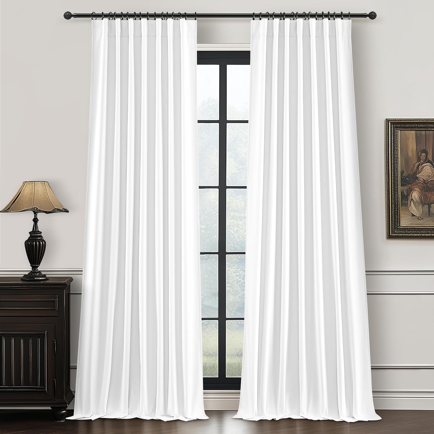Black Out 96 Inch Long Boho Curtains 2 Panel Set, Farmhouse Curtains for Living Room Darkening/Thermal/Noise Reduction Textured Flax Linen Drape 8ft Hook&Ring Included Birch Off White 50"x96"