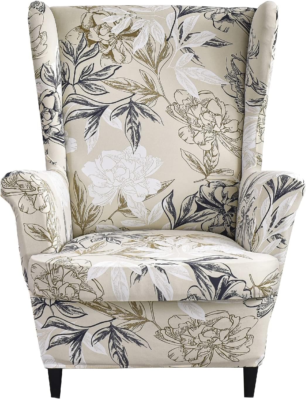 KRFOONN Stretch Wing Chair Slipcovers Printed 2 Piece Wingback Chair Covers Soft Spandex Wingback Armchair Slipcover Furniture Protector Chair Covers for Living Room Wingback Chair, T7