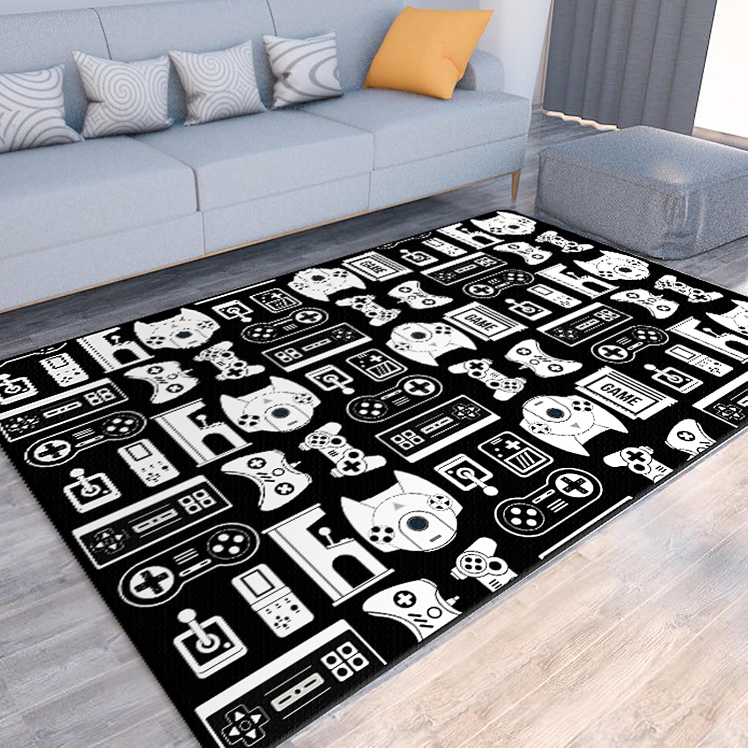 Game Rug Teen Boys Carpet with Game Controller Decoration, Video Gaming Rugs for Boy’s Bedroom Living Room Playroom, Non-Slip Gamer Carpet Children Gaming Area Rugs (79" x 59")