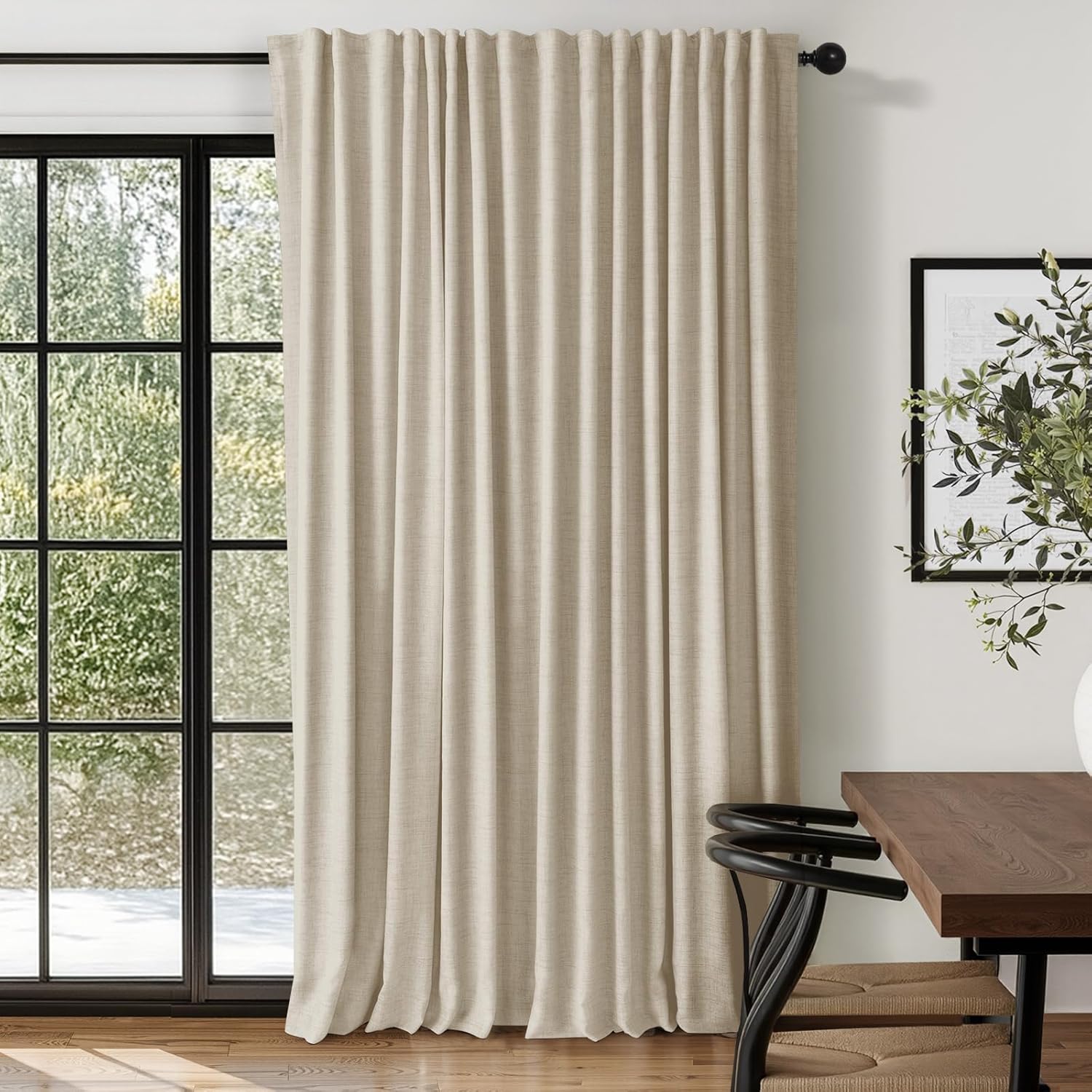 100% Blackout Shield Linen Blackout Curtains for Bedroom 96 Inches Long, Back Tab/Rod Pocket Living Room Drapes, Thermal Insulated Blackout Curtains 2 Panels Set, 50" W x 96" L,Cream