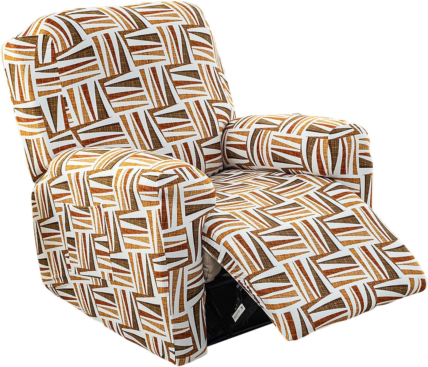 CRFATOP Printed Recliner Slipcover Stretch Reclining Chair Covers 4 Pieces Non Slip Recliner Sofa Slipcovers with Pocket Fitted Sofa Couch Cover Lazy Boy Chair Cover for Pet Kid Living Room,43