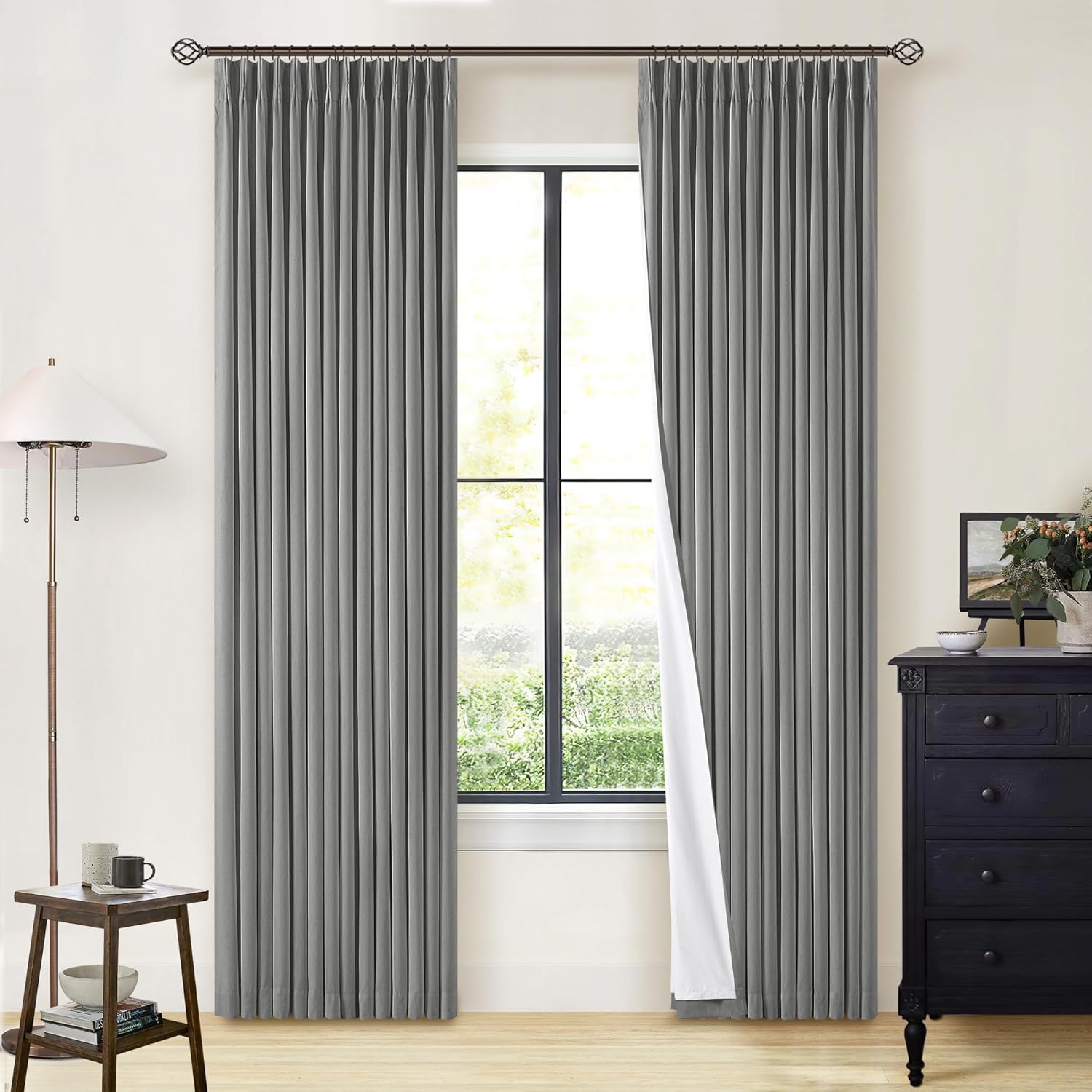 102 Inches Long Pinch Pleated Linen Blackout Curtains for Bedroom Back Tab Track Memory Trained Shape Farmhouse Light Blocking Curtains 102 Inch Length for Living Dining Room Darkening Drapes Cream