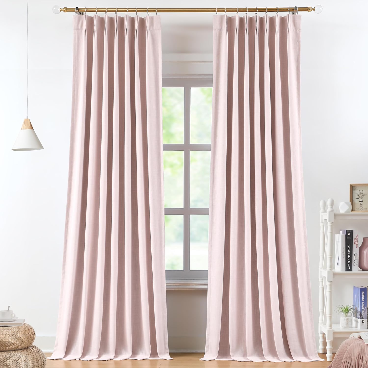 Vision Home Natural Pinch Pleated Full Blackout Curtains Linen Blended Room Darkening Window Curtains 90 inch for Living Room Bedroom Thermal Insulated Pinch Pleat Drapes with Hooks 2 Panel 40"Wx90"L