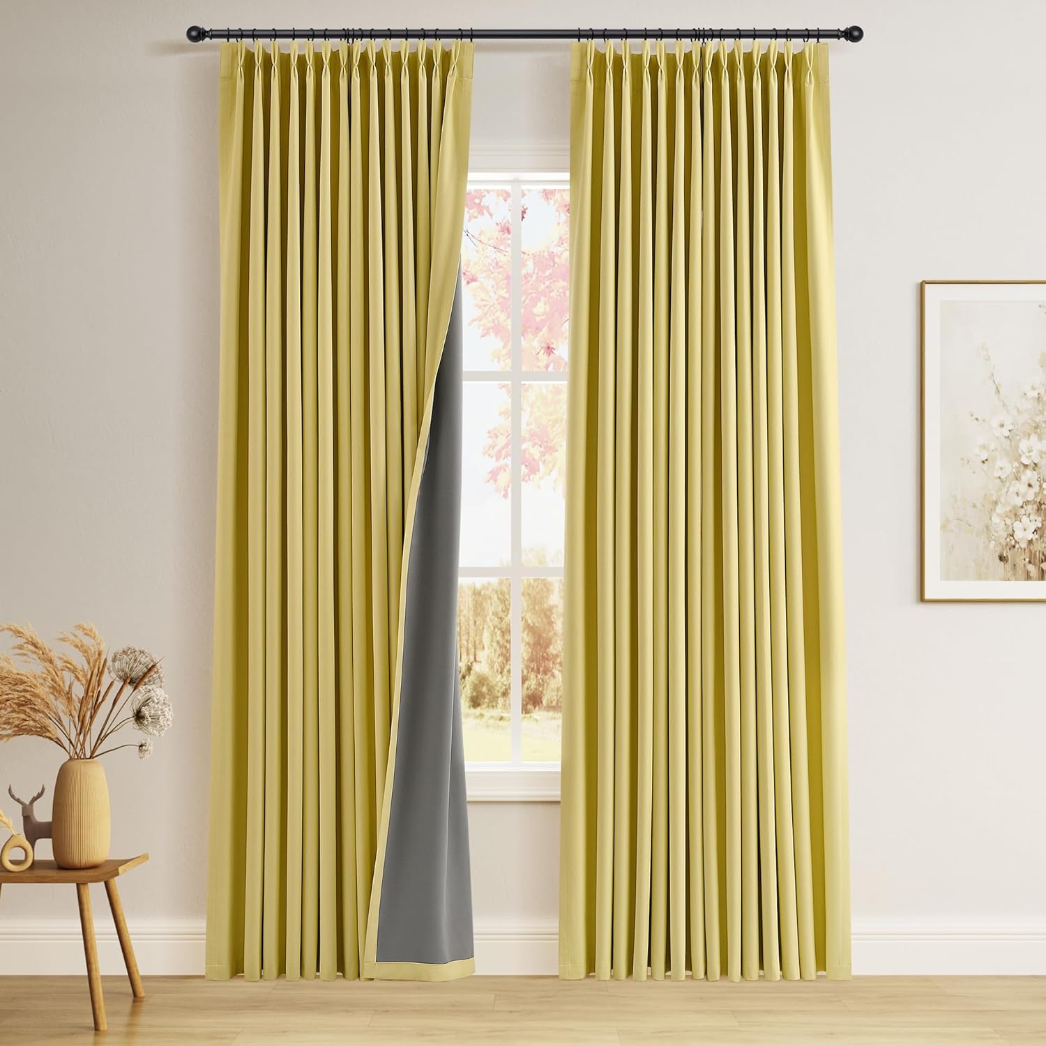 Pinch Pleated 100% Blackout Linen Curtains 96 Inches Long for Bedroom Living Room Memory Trained Pinch Pleat Linen Curtains Rustic Farmhouse Thermal Insulated Natural Cream Pleated Drapes 8ft 40x96