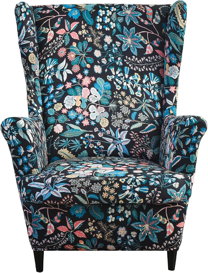 KRFOONN Stretch Wing Chair Slipcovers Printed 2 Piece Wingback Chair Covers Soft Spandex Wingback Armchair Slipcover Furniture Protector Chair Covers for Living Room Wingback Chair, T7
