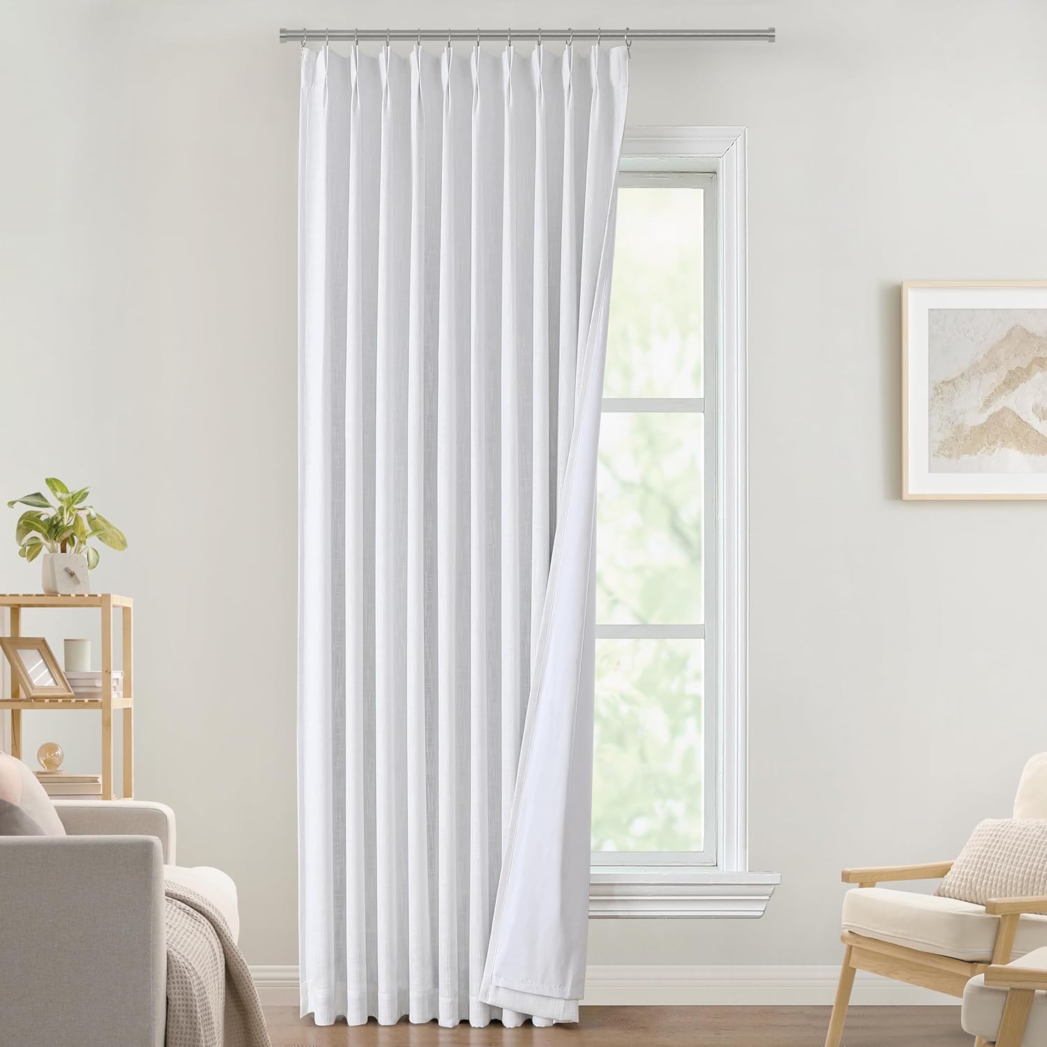 Vision Home Natural Pinch Pleated Full Blackout Curtains Linen Blended Room Darkening Window Curtains 90 inch for Living Room Bedroom Thermal Insulated Pinch Pleat Drapes with Hooks 2 Panel 40"Wx90"L