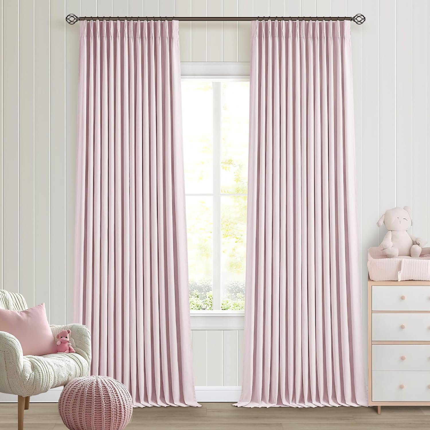 102 Inches Long Pinch Pleated Linen Blackout Curtains for Bedroom Back Tab Track Memory Trained Shape Farmhouse Light Blocking Curtains 102 Inch Length for Living Dining Room Darkening Drapes Cream