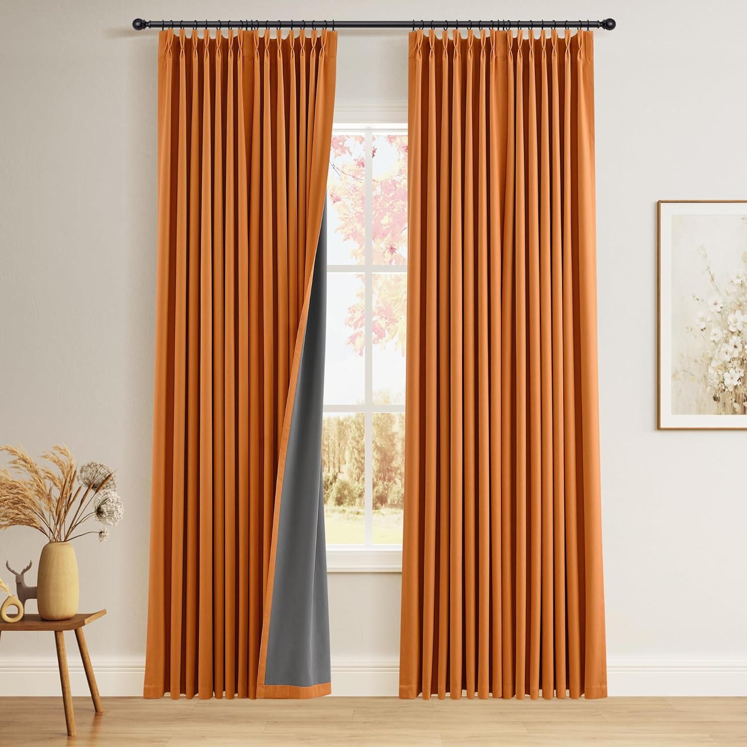 Pinch Pleated 100% Blackout Linen Curtains 96 Inches Long for Bedroom Living Room Memory Trained Pinch Pleat Linen Curtains Rustic Farmhouse Thermal Insulated Natural Cream Pleated Drapes 8ft 40x96