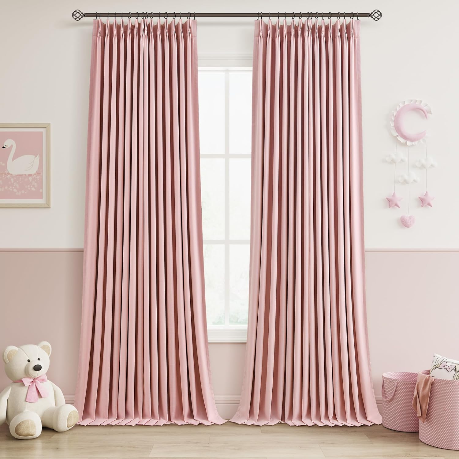 100% Blackout Pinch Pleated Curtains Linen 90 Inches Long for Bedroom 2 Panels Set Full Black Out Thermal Insulated Curtain Natural Boho Farmhouse Pinch Pleat Double Layer Room Darkening Drapes Cream