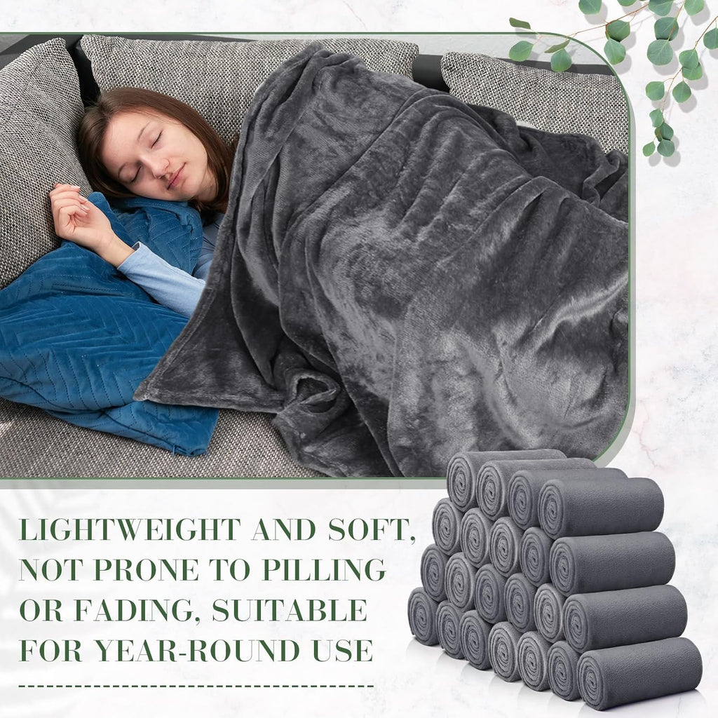 Buryeah 30 Pieces Fleece Blankets Bulk 50 x 60 Inch Soft Flannel Throw Blankets Lightweight Warm Plus for Wedding Couch Bed Home Sofa Office Gifts(Dark Grey)