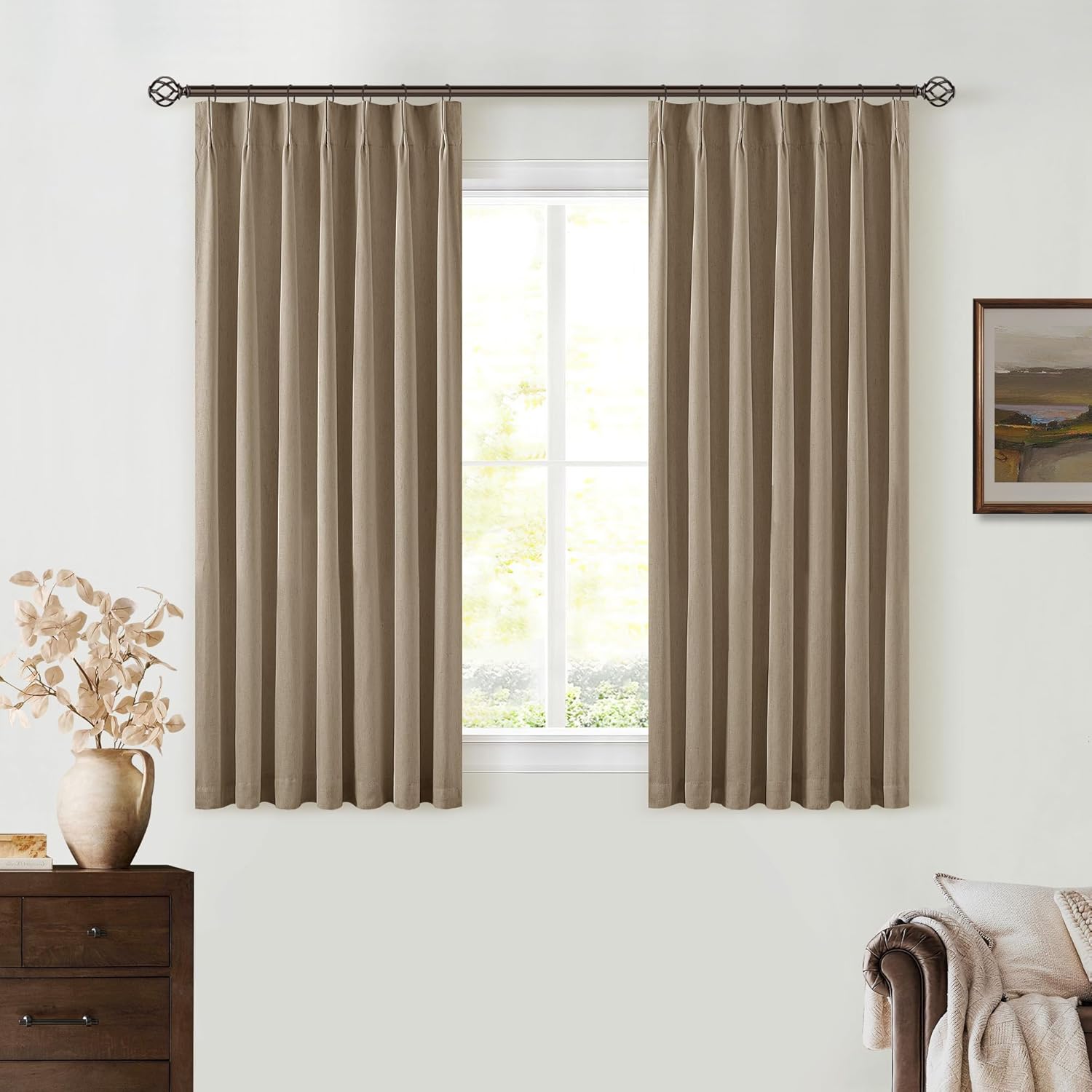 102 Inches Long Pinch Pleated Linen Blackout Curtains for Bedroom Back Tab Track Memory Trained Shape Farmhouse Light Blocking Curtains 102 Inch Length for Living Dining Room Darkening Drapes Cream