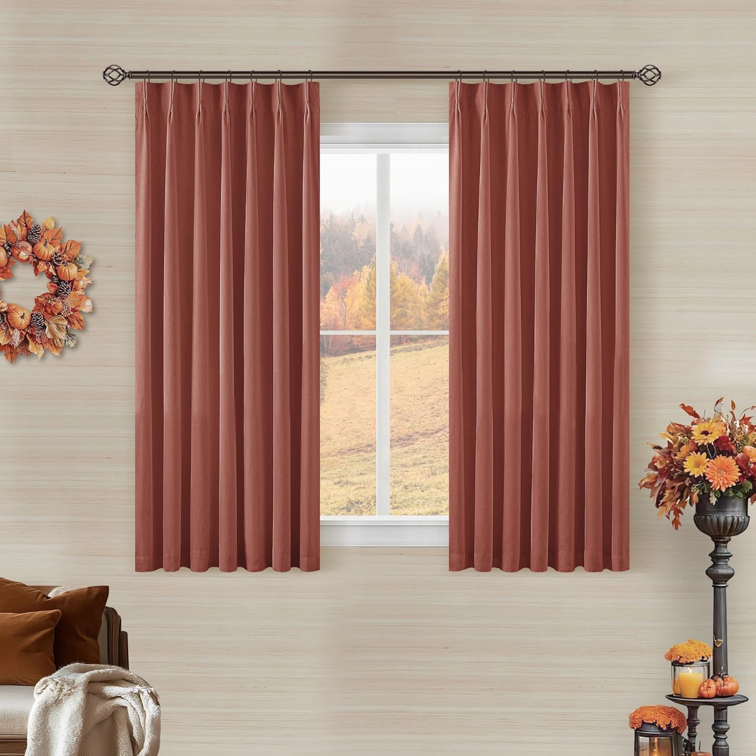 102 Inches Long Pinch Pleated Linen Blackout Curtains for Bedroom Back Tab Track Memory Trained Shape Farmhouse Light Blocking Curtains 102 Inch Length for Living Dining Room Darkening Drapes Cream