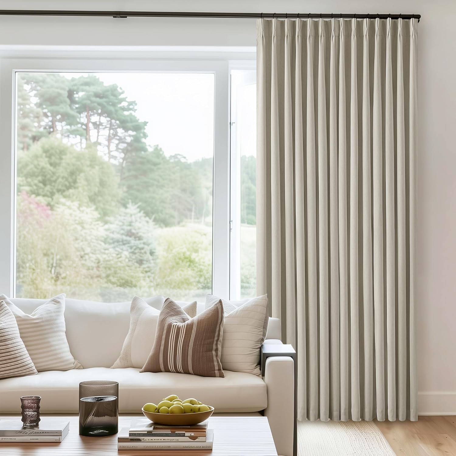 102 Inches Long Pinch Pleated Linen Blackout Curtains for Bedroom Back Tab Track Memory Trained Shape Farmhouse Light Blocking Curtains 102 Inch Length for Living Dining Room Darkening Drapes Cream