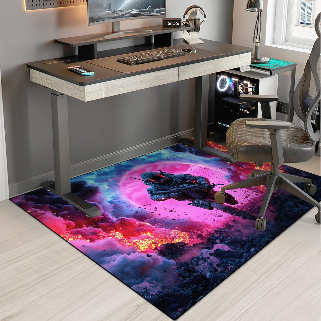 Shooting Gaming Area Rug Teen Boys Carpet, Battle Game Rug and Colorful Bomb Background War Design for Game Room, Gaming Room, Boys Girls Bedroom Playroom, Living Room (Running, 79" x 59")