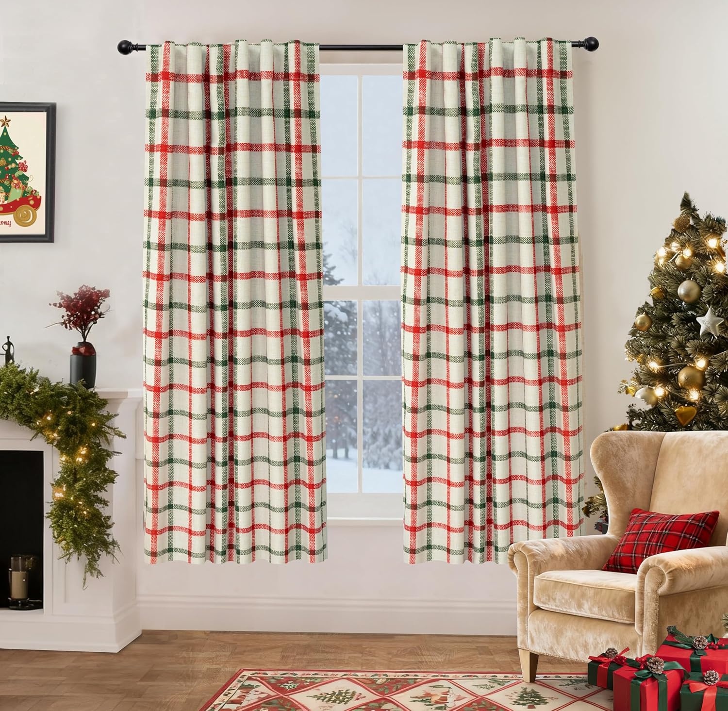 DriftAway 2 Panels 100% Blackout Windowpane Plaid Linen Curtains Double Layer Drapes for Bedroom 84 Inches Long Farmhouse Thermal Insulated 3.25 Inch Rod Pocket Back Tab for Living Room Taupe