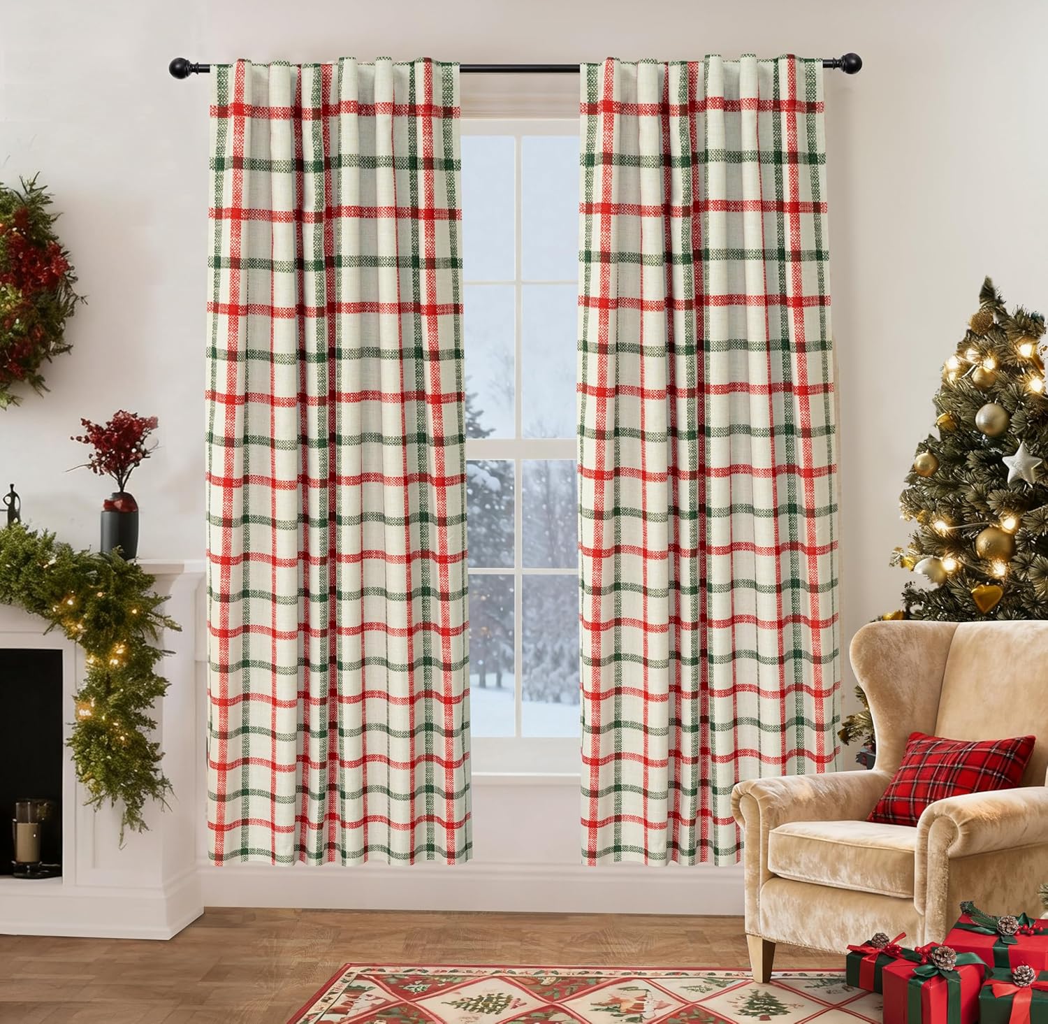 DriftAway 2 Panels 100% Blackout Windowpane Plaid Linen Curtains Double Layer Drapes for Bedroom 84 Inches Long Farmhouse Thermal Insulated 3.25 Inch Rod Pocket Back Tab for Living Room Taupe