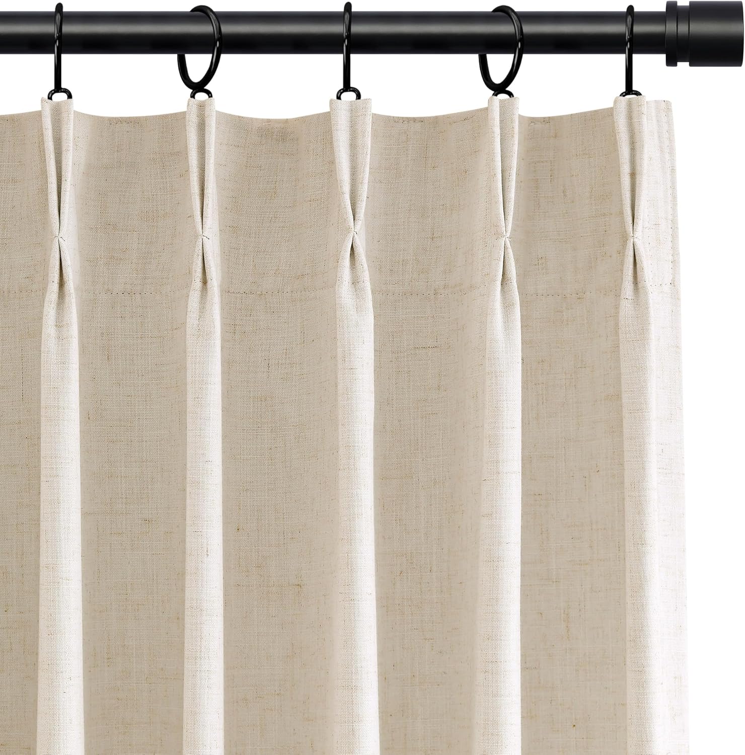 100% Blackout Pinch Pleated Curtains Linen 90 Inches Long for Bedroom 2 Panels Set Full Black Out Thermal Insulated Curtain Natural Boho Farmhouse Pinch Pleat Double Layer Room Darkening Drapes Cream