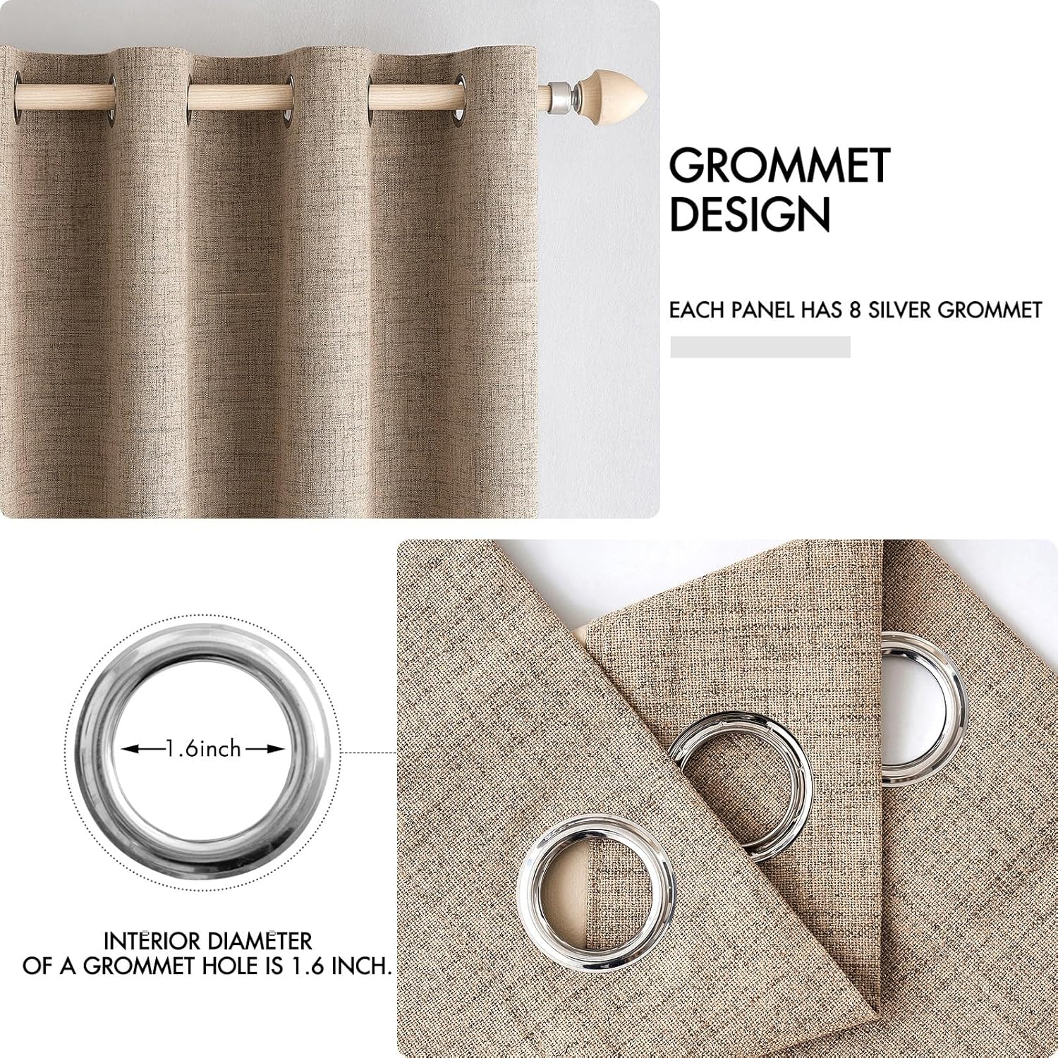 MIULEE 100% Blackout Linen Textured Curtains for Bedroom Solid Thermal Insulated Copper Brown Grommet Room Darkening Curtains & Drapes Luxury Decor for Living Room Nursery 52 x 84 Inch (2 Panels)