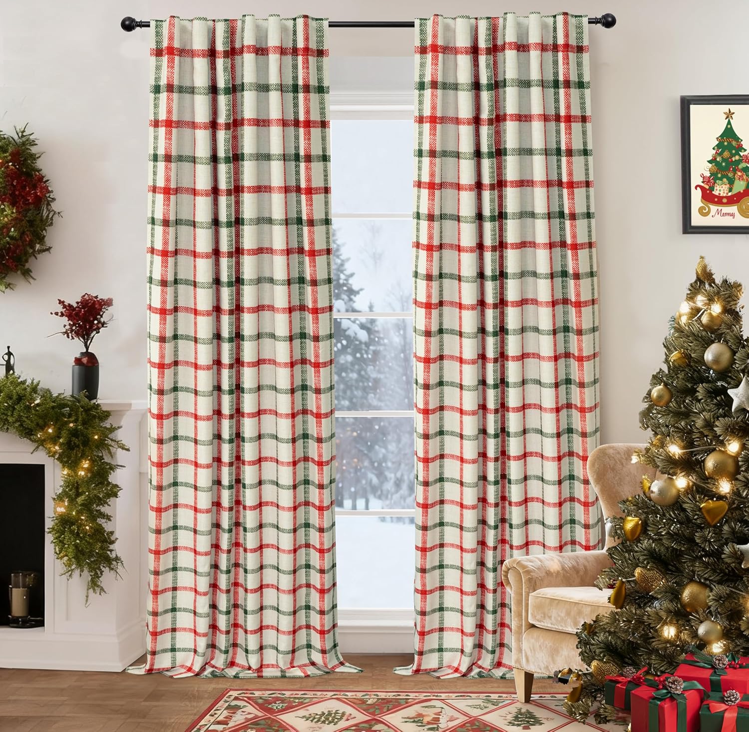 DriftAway 2 Panels 100% Blackout Windowpane Plaid Linen Curtains Double Layer Drapes for Bedroom 84 Inches Long Farmhouse Thermal Insulated 3.25 Inch Rod Pocket Back Tab for Living Room Taupe