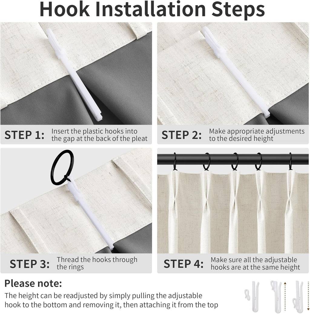 Pinch Pleated 100% Blackout Linen Curtains 96 Inches Long for Bedroom Living Room Memory Trained Pinch Pleat Linen Curtains Rustic Farmhouse Thermal Insulated Natural Cream Pleated Drapes 8ft 40x96