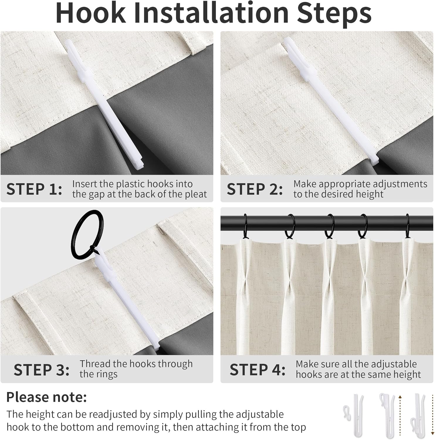 Pinch Pleated 100% Blackout Linen Curtains 96 Inches Long for Bedroom Living Room Memory Trained Pinch Pleat Linen Curtains Rustic Farmhouse Thermal Insulated Natural Cream Pleated Drapes 8ft 40x96