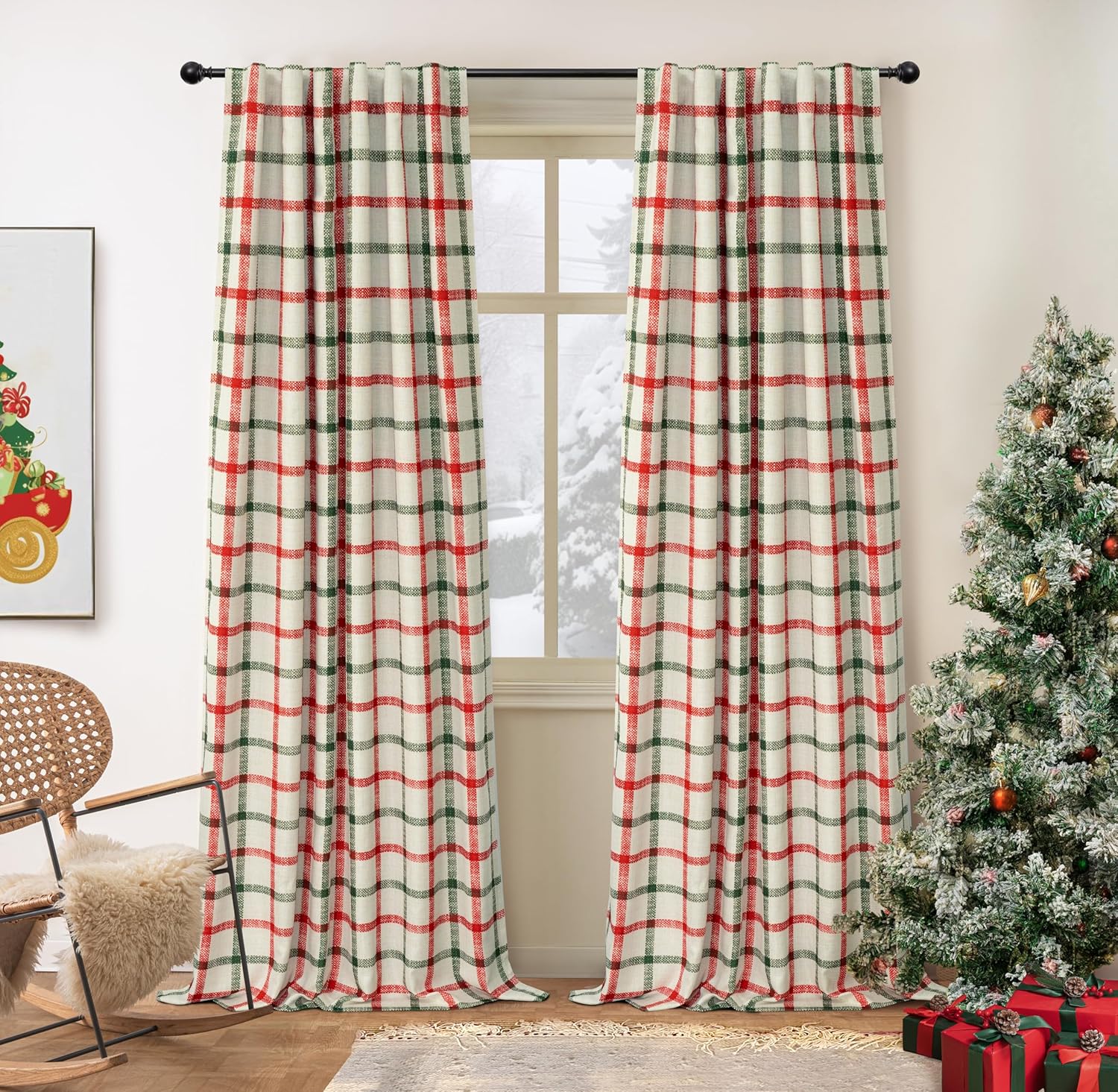 DriftAway 2 Panels 100% Blackout Windowpane Plaid Linen Curtains Double Layer Drapes for Bedroom 84 Inches Long Farmhouse Thermal Insulated 3.25 Inch Rod Pocket Back Tab for Living Room Taupe