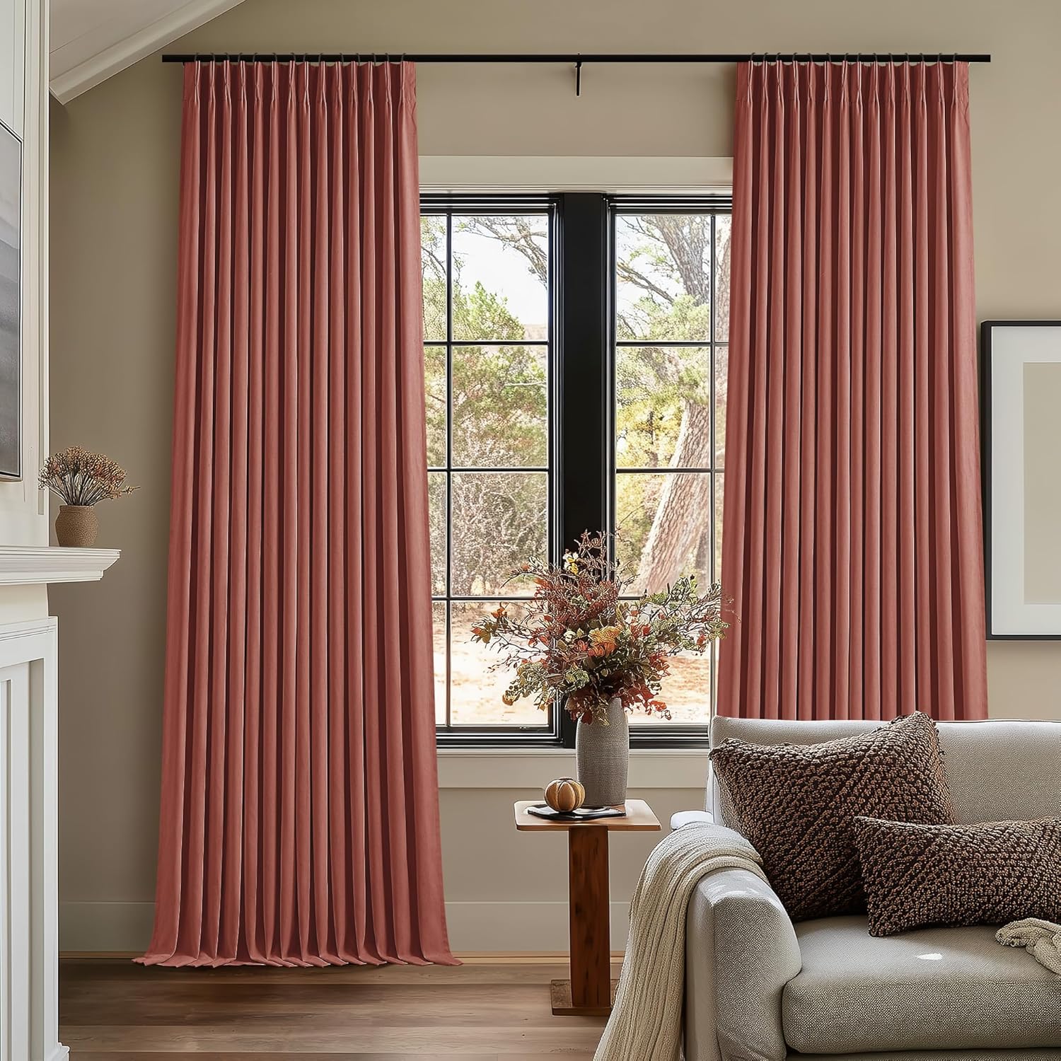 102 Inches Long Pinch Pleated Linen Blackout Curtains for Bedroom Back Tab Track Memory Trained Shape Farmhouse Light Blocking Curtains 102 Inch Length for Living Dining Room Darkening Drapes Cream